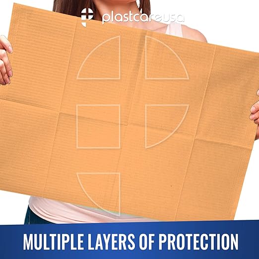 PlastCare USA Disposable Dental Bibs 13"x18" - 3 Ply Waterproof Tattoo Bib Sheet for Patients - Dentist or Medical Tray Cover and Nail Table Cover Supplies, Apricot