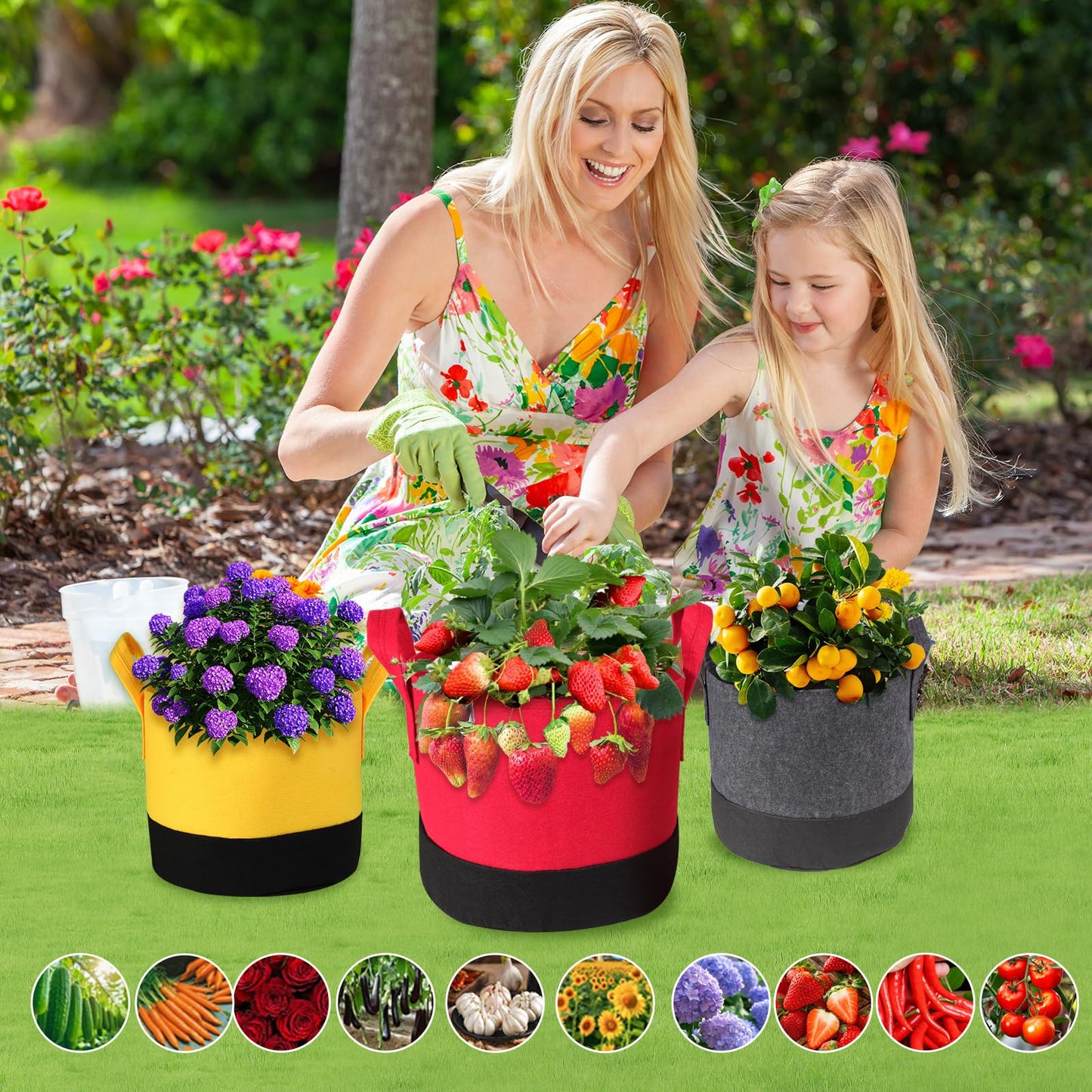 Xmpmrb Grow Bags 5Gal/7Gal/10Gal * 2 ，6 Pack Vegetable/Flower/Plant Grow Bags ，Plant Fabric Pots with Handles for Garden and Outdoor Planting (6 Colour, 5Gal/7Gal/10Gal*2)