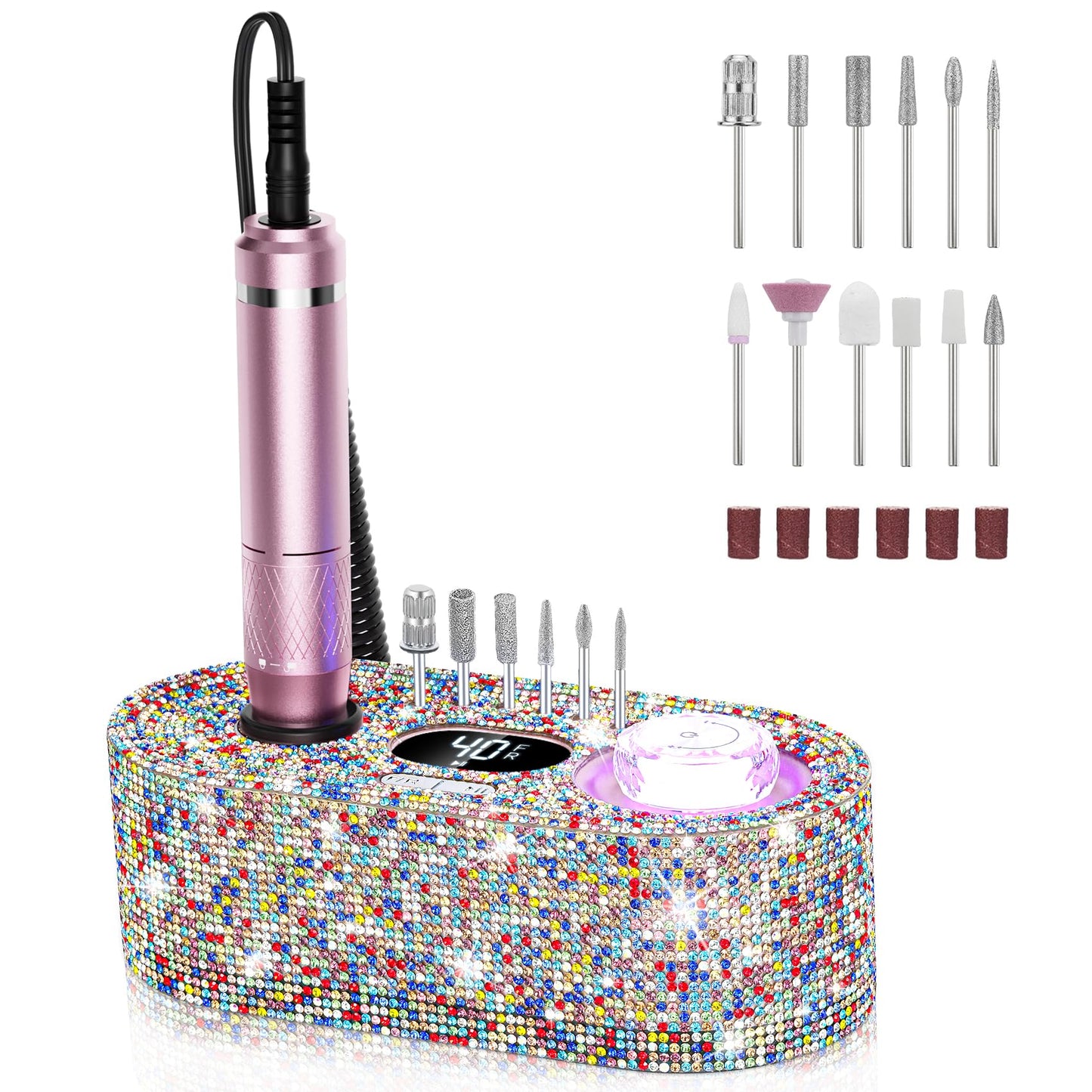 JOSGLOI Electric Nail Drill Professional: Shiny 40000RPM Electric Nail File Kit E File Nail Drill Machine with LCD Display for Acrylic Gel, Manicure Pedicure Polishing Grinder for Salon Home, Diamond