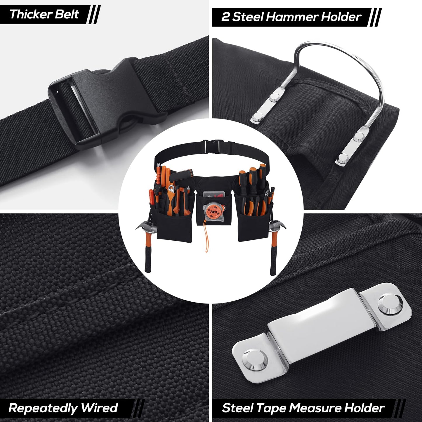 Gifts for Men,19 Pocket Tool Belts with Quick Release Buckle- Heavy Duty Detachable & Adjustable Utility Belt,Work Apron for Men and Women,for Electrician,Carpenter,Construction Tool Belt (Black)