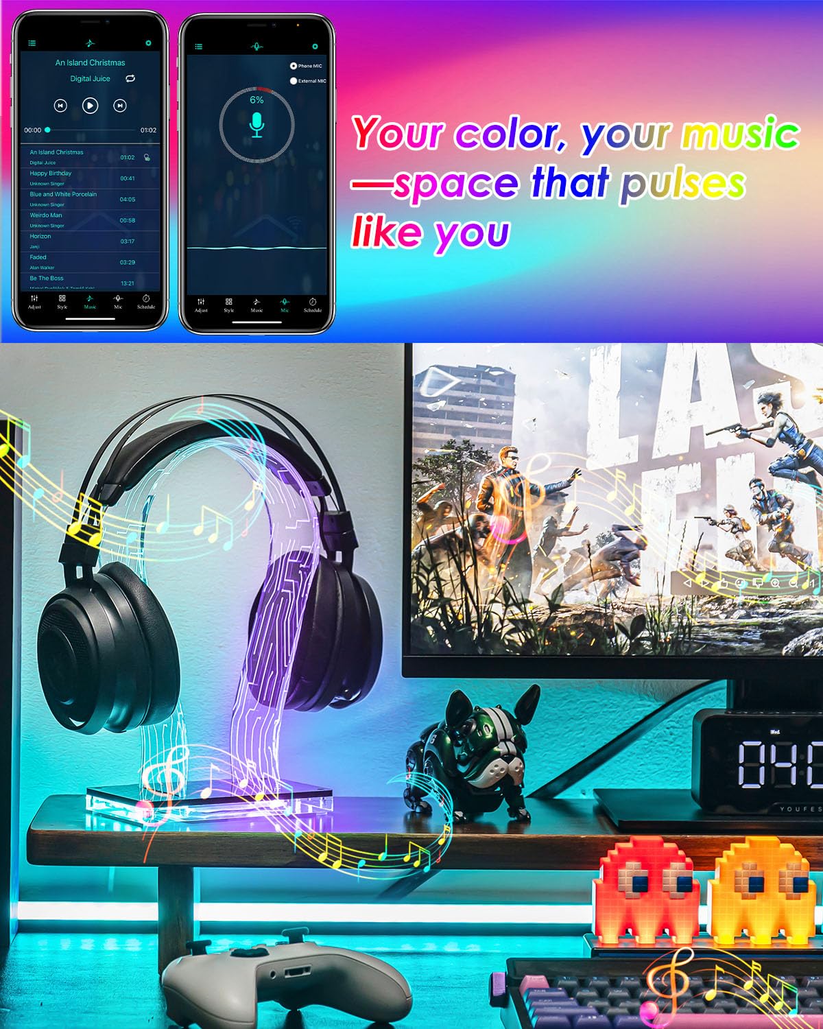OAPRIRE Acrylic RGB Headphone Stand | Customizable 213 Lighting Modes & 60,000 Colors, Lights Sync with Music Beat, Headset Stand with 4.8ft USB Power Cable & Sturdy Build