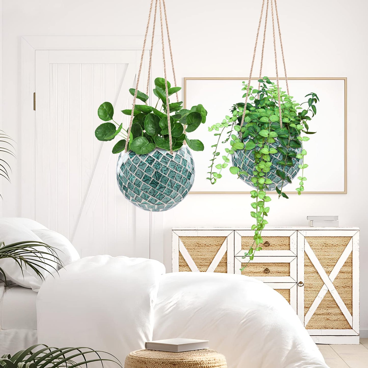 Chonsun Ceramic Hanging Planter Mosaic Hanging Flower Pot Small Plant Pot for Indoor Plant Disco Ball Planter with Drainage