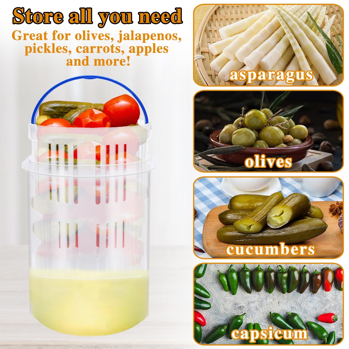 4 Pcs Pickle Container with Strainer,24 oz Pickle Jar with Leak Proof and Lock It Lid,Pickle Holder Keeper Lifter for Olive Jalapeno Juice Food Storage