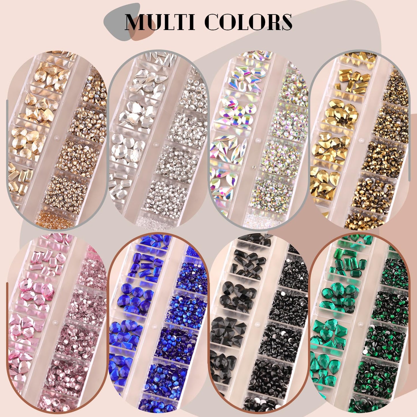 3220Pcs Red Glass Nail Rhinestones 120Pcs Multi Shapes Flatback Gems Crystal + 3100Pcs 1.5-4mm Round Beads, Manicure Diomand Jewelry Gemstones for Nail Design Makeup Acrylic Nails Decoration