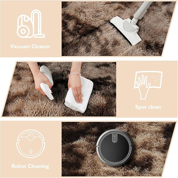 Tie-Dyed Coffee Fluffy Round Rug,Soft Area Rugs for Girls Room,Shaggy Rugs 3'X3' for Living Room,Non Slip Circle Rug for Kids Bedroom,Shag Plush Nursery Carpets,Fuzzy Rug for Dorm,Room Decor Carpet