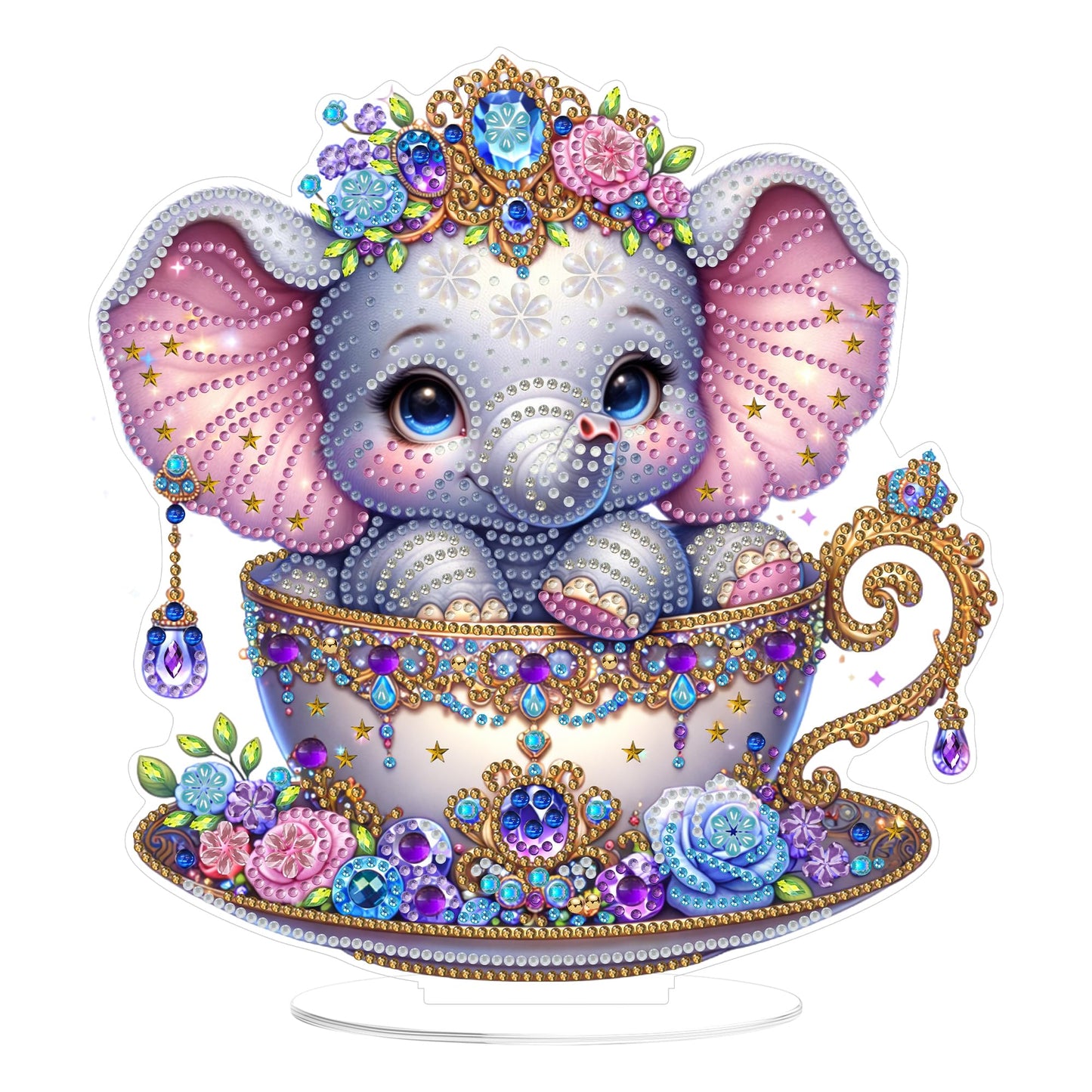 Eiflow Diamond Art Tabletop Kit for Adults, DIY Desktop Diamond Art Painting with Stand, Acrylic Stand Up Gem Painting Board Kit (Elephant)