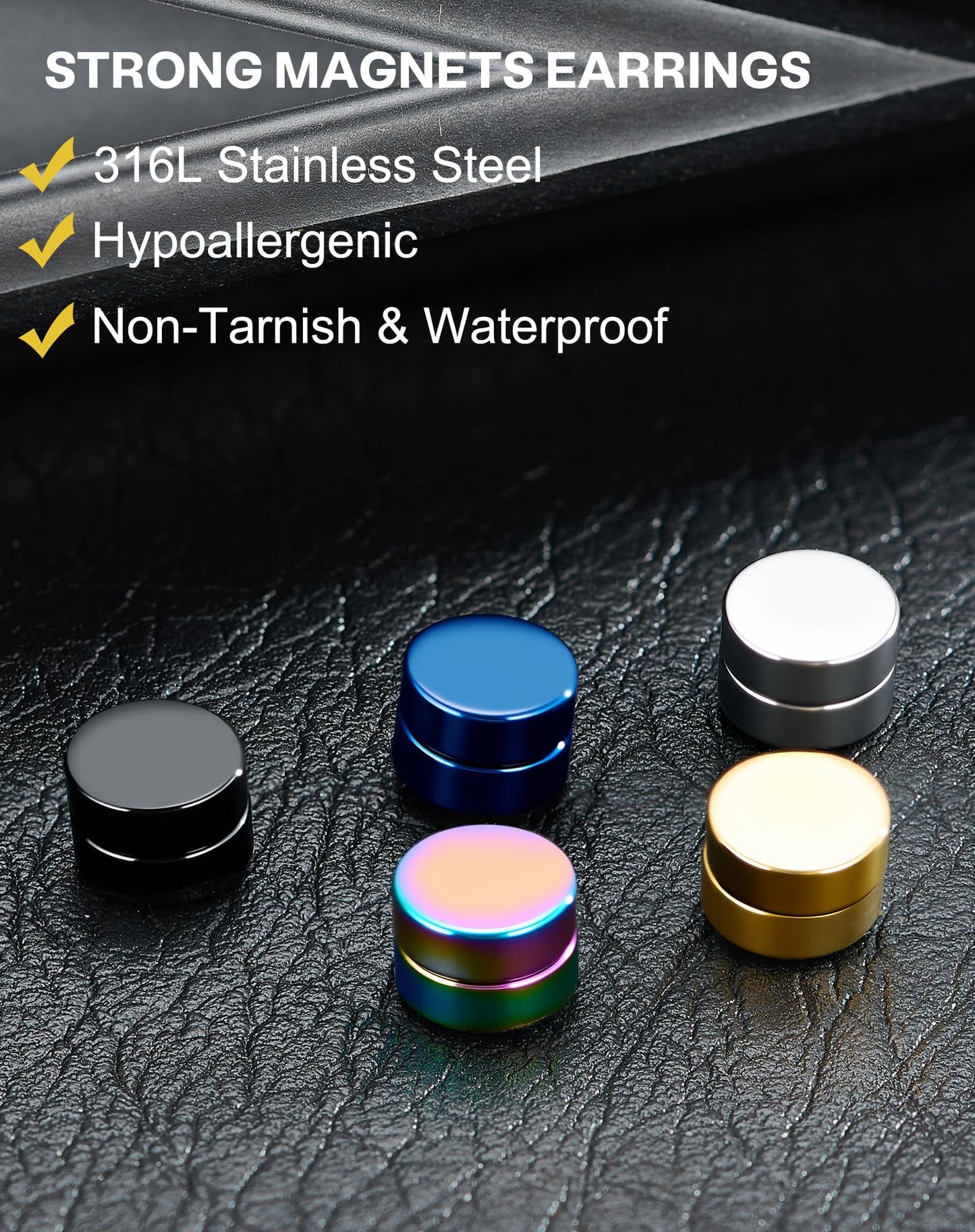 SIISPRI 4-5 Pairs 6-12mm Black Stainless Steel Magnetic Fake Gauges Earring Studs for Men Women Non Pierced Earrings,Hypoallergenic (Colorful (5 Pairs 8mm))…