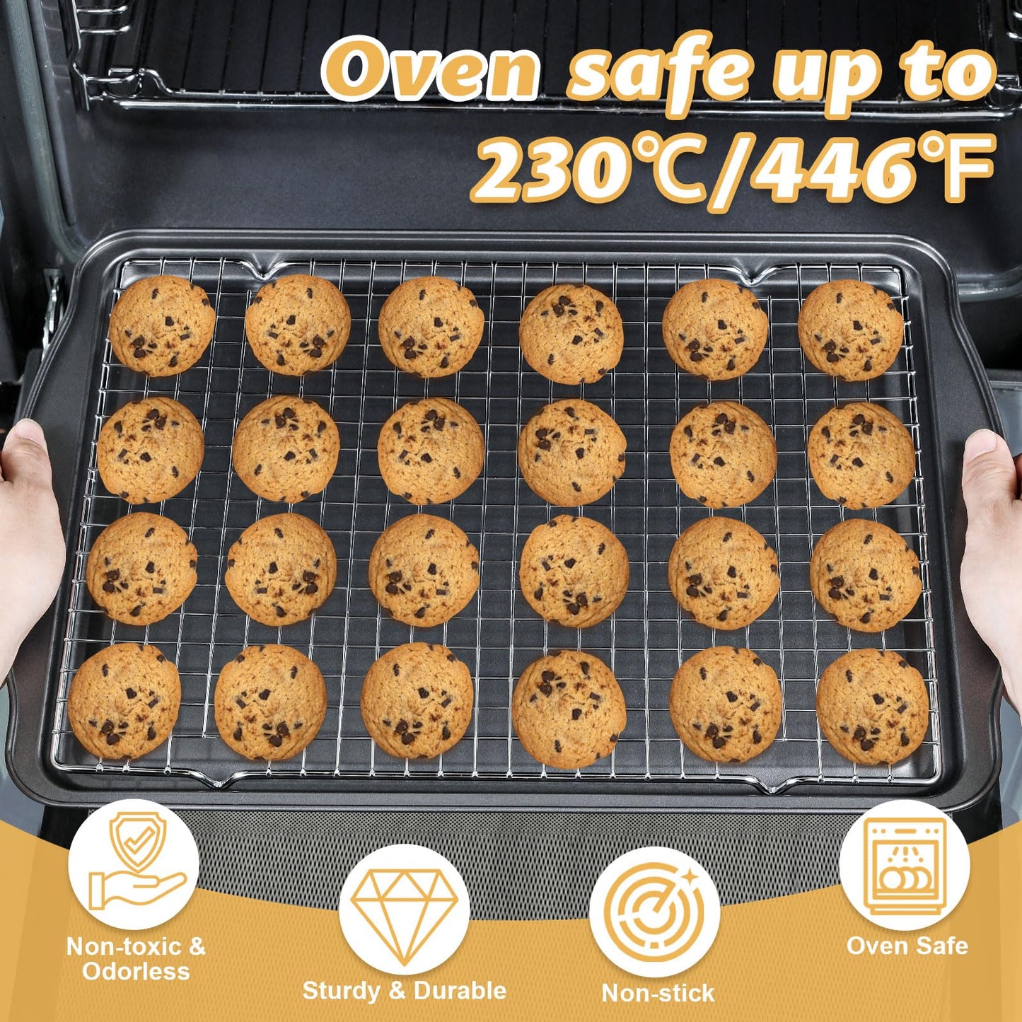 Gymdin Baking Sheet with Cooling Racks - Carbon Steel Cookie Sheets for Baking [2 Sheets + 2 Racks], Nonstick Baking Pans, Perfect for Baking, Roasting, and More, Size 17 x 11 x 0.5 Inches