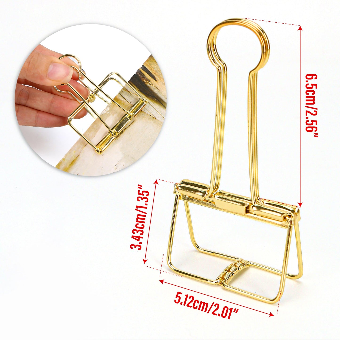 12 Pcs Gold Wire Binder Clips 2 inch Large Hollow Out Long Tail Binder Clips Clamps 51mm for Paperwork, Sewing Crafts, Teacher, Office School Supplies, Food Packages