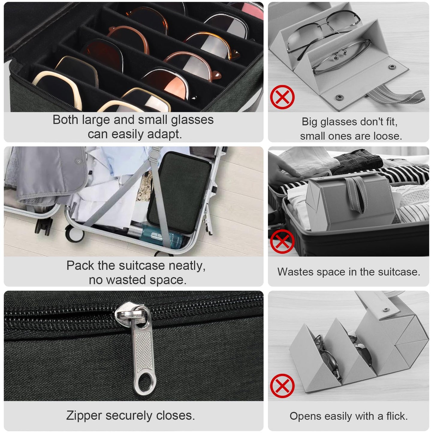 Bukere Travel Sunglasses Organizer Case, Adjustable Slot For Multiple Pairs, Portable Eyeglasses Storage Box for Men Women