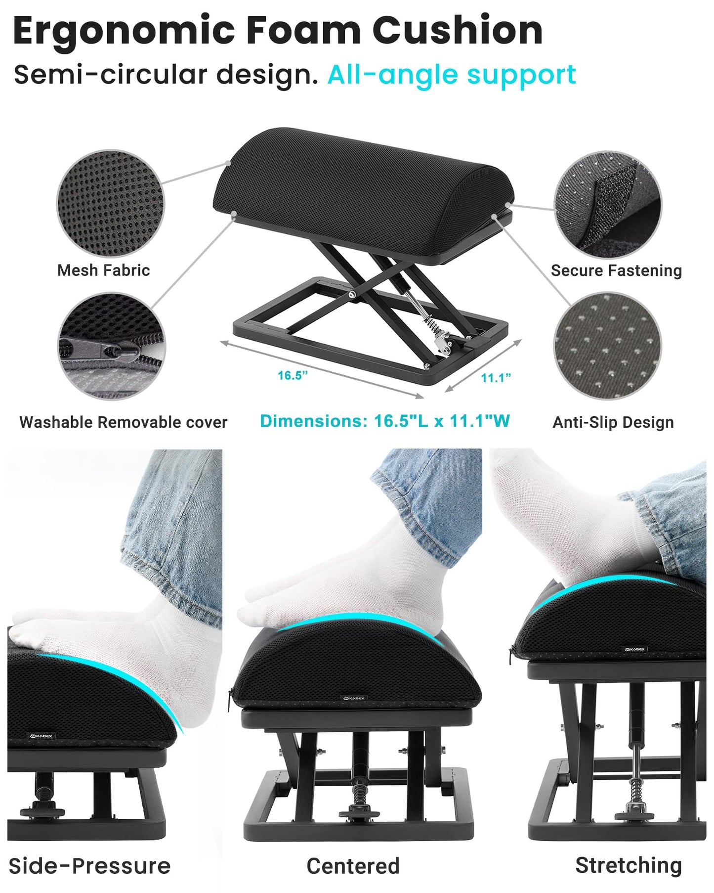 Wikabex Truly Infinite Height Adjustable Footrest｜No Bending Needed—Foot Step-to-Adjust｜2.7"-13.1" Height｜Washable｜Foot Rest Stool for Under Desk at Work, Office/Home/Gaming/Study Desk Essentials