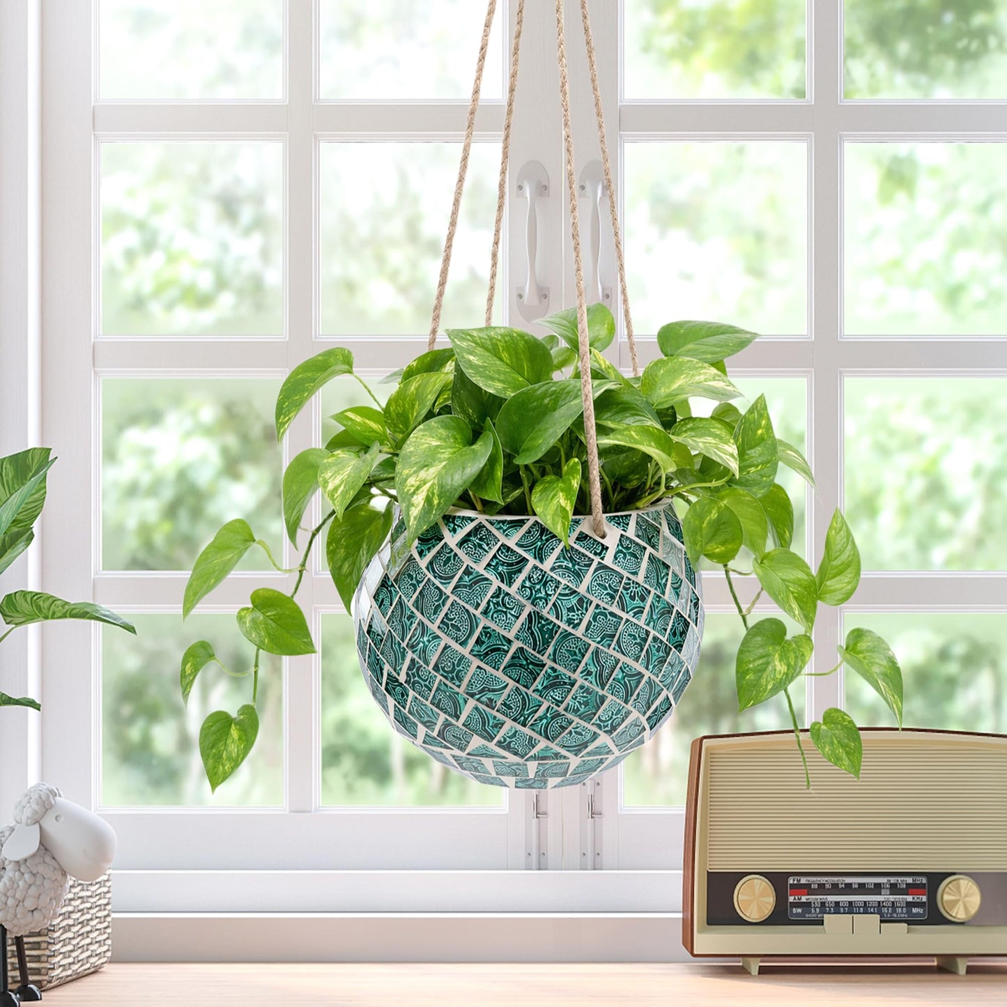 Chonsun Ceramic Hanging Planter Mosaic Hanging Flower Pot Small Plant Pot for Indoor Plant Disco Ball Planter with Drainage