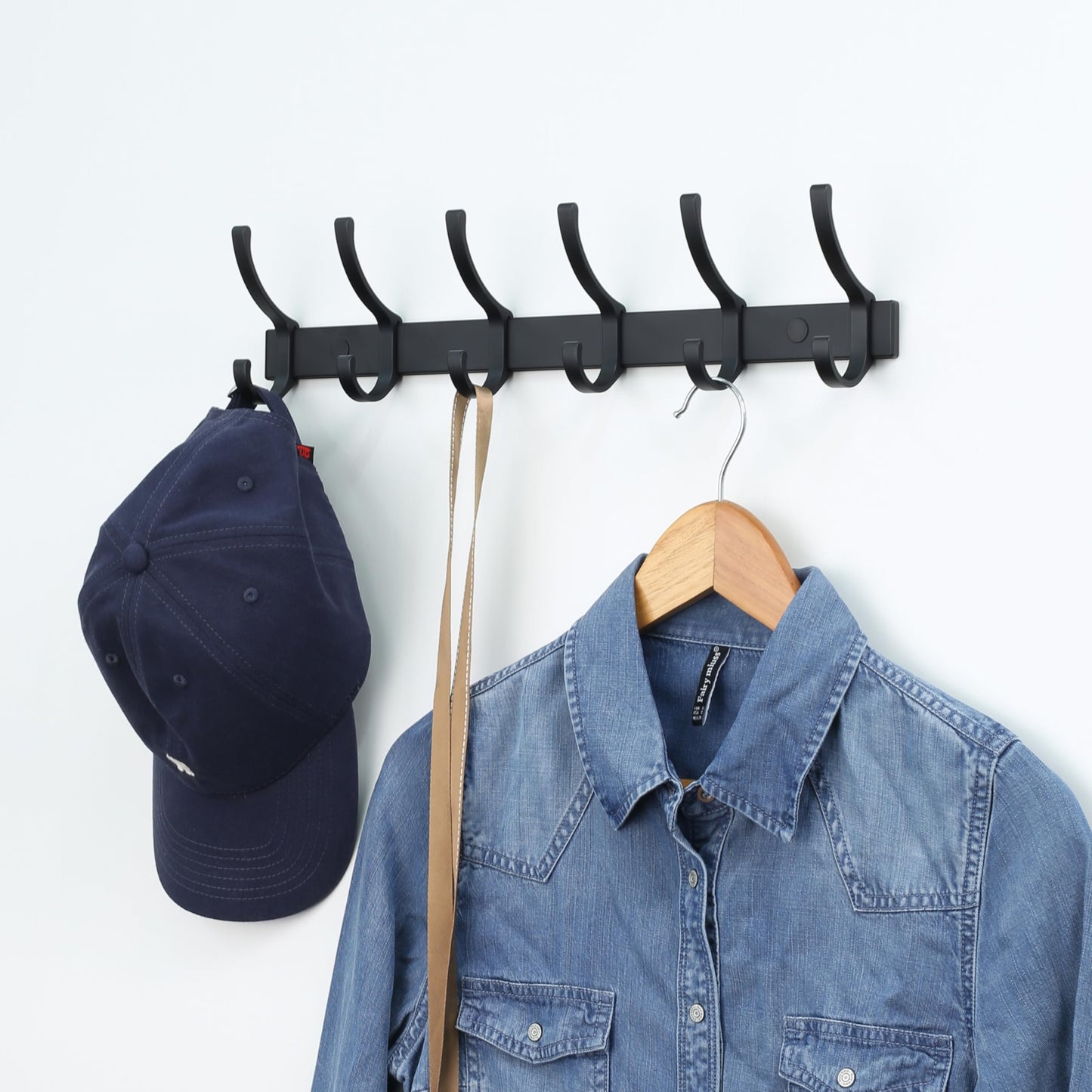 HOMENOVA Coat Rack 2 Pack Wall Mounted - 6 Double Hooks, Matte Black, Heavy Duty, Aeropace Grade Aluminum Alloy, Metal Coat Hook Hanger Entryway Bathroom (6 Double Hooks - 2 Pack)