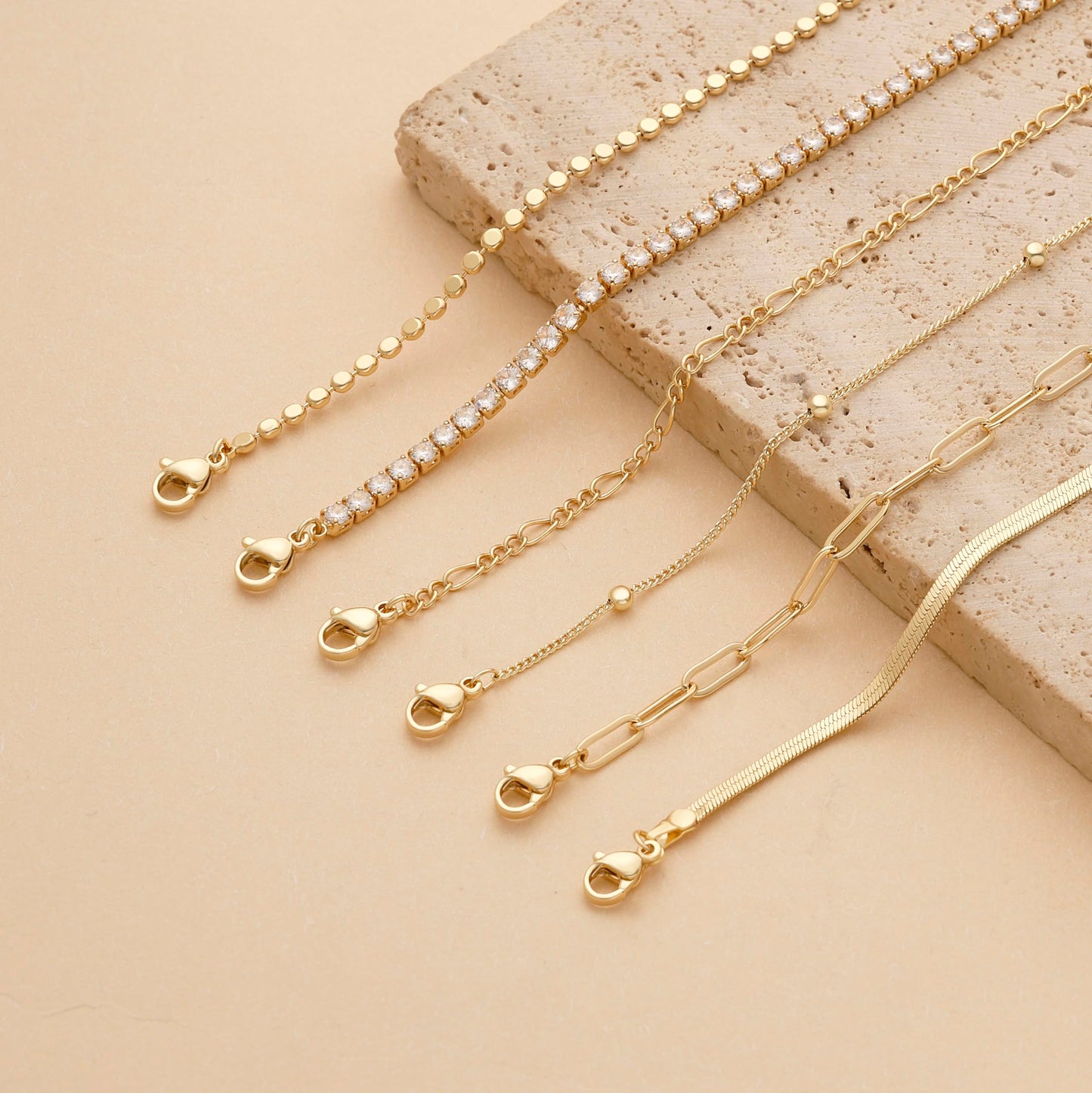 DEARMAY Dainty 14K Gold Plated Bracelets for Women Trendy Waterproof Jewelry Sets Fashion Stackable Rope Box Herringbone Paperclip Chain Link Bracelet Pack Stack Gifts for Womens