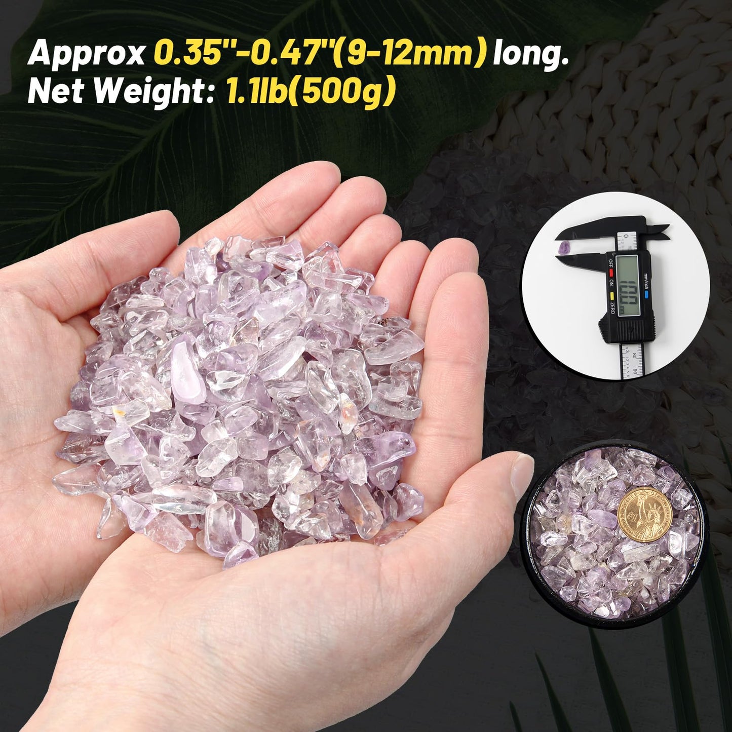 1.1lb Natural Crushed Light Color Amethyst Crystal Tumbled Chips-Healing Crystals Chips Bulk, Crushed Crystal Gemstones for Crafts, Beautiful Package for Gift (Light Color Amethyst)