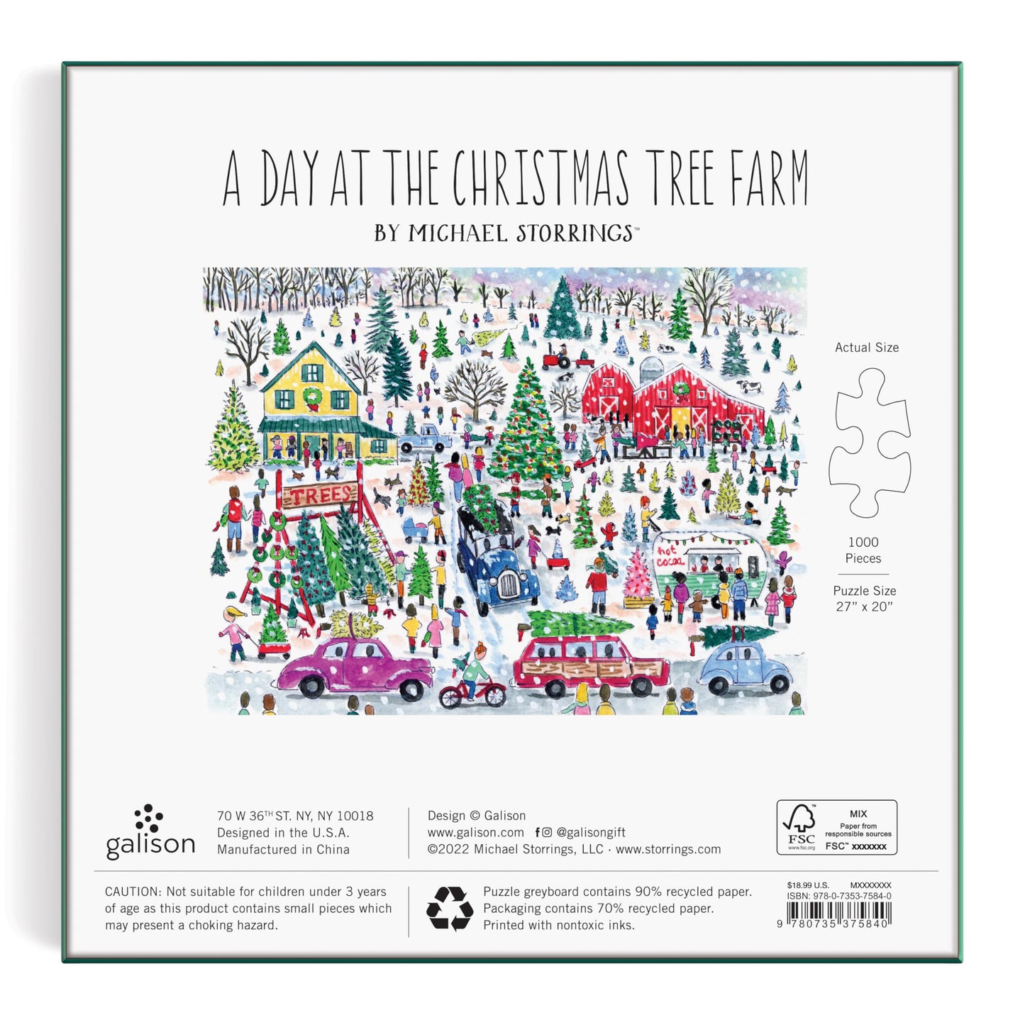 Galison Michael Storrings Christmas Tree Farm 1000 Piece Foil Puzzle from Galison - 20" x 20" Holiday Puzzle Featuring Beautiful Illustrations, Thick and Sturdy Pieces, Makes a Wonderful Gift!