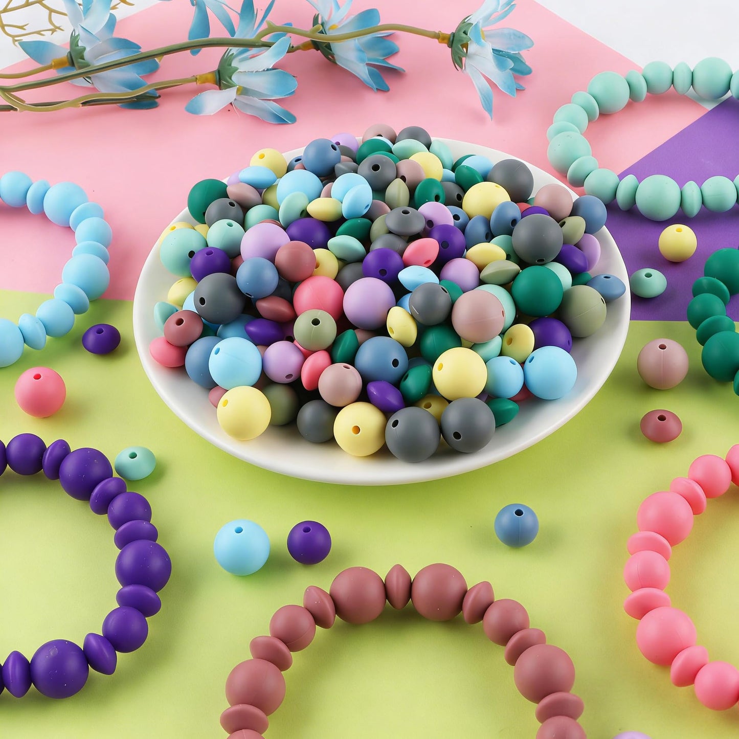 Kovict 200Pcs Mixed 12mm 15mm Silicone Beads for Keychain Making, 12mm Lentil Silicone Beads for Pens Bracelet Necklace DIY Crafts(Rose Brown)