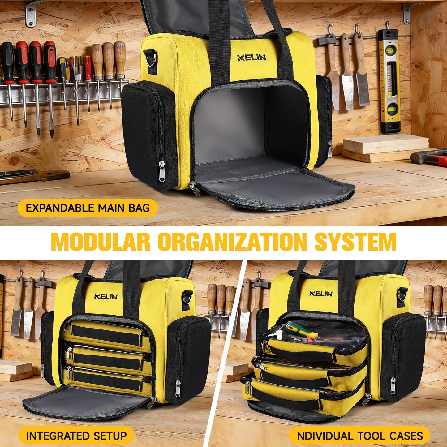 KELIN Tool Bag Box Organizer, Wrench Organizer, Toolbox, Tool Bags for Men Storage, Electrician Tool Bag, Caja De Herramientas, Birthday Gifts for Him Dad, Gadgets for Men, Father's Day Gift Ideas