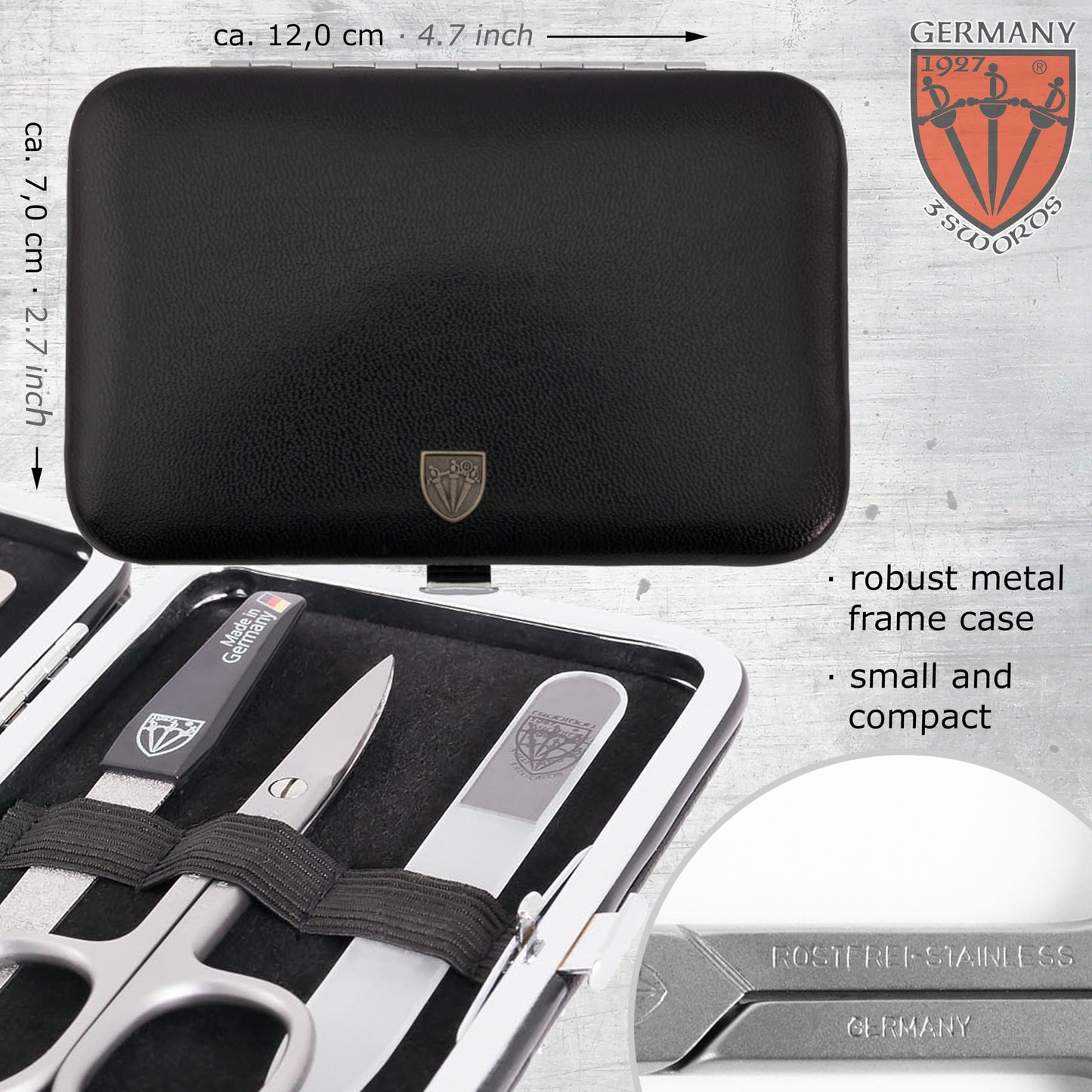 3 Swords Germany - brand quality 6 piece manicure pedicure kit set - stainless steel nail care tools - Made in Solingen Germany (500)