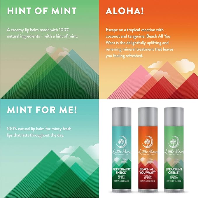 Little Moon Essentials Lip Balm (Variety Pack, 3 Pack)