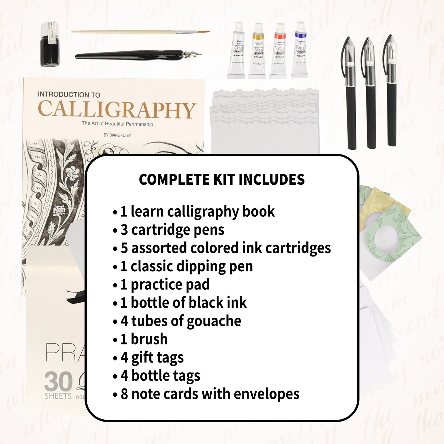 SpiceBox Learn Calligraphy Set for Beginners with Pens and Introduction Book for Adults, Hand Lettering Penmanship Learning Kit, Multi Colors (06772)