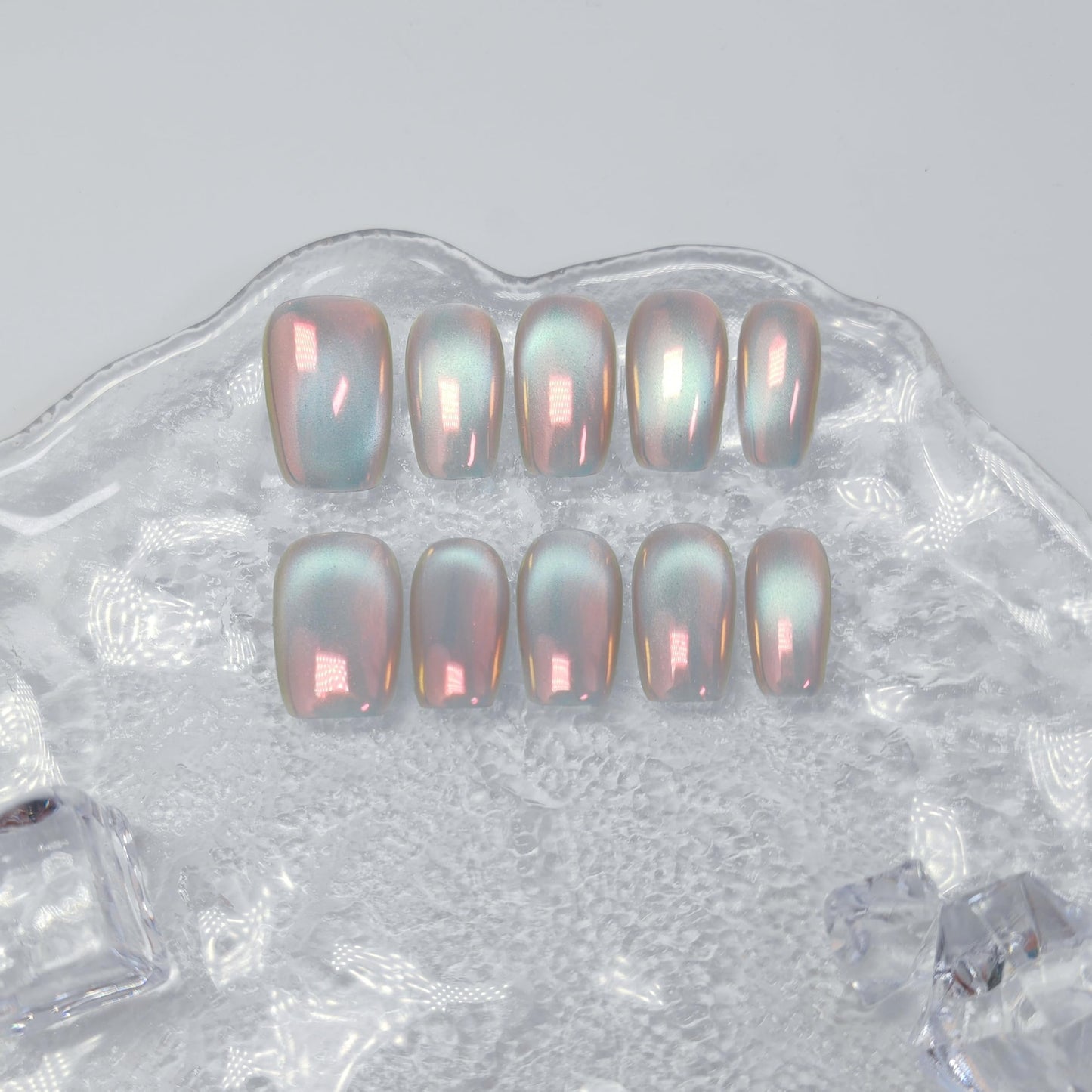 Cat Eye Press on Nails Handmade Short Oval/Square/Round False Nails with French Tip/Aurora/Magnetic Shimmer Designs (Aurora#Sunset River L)