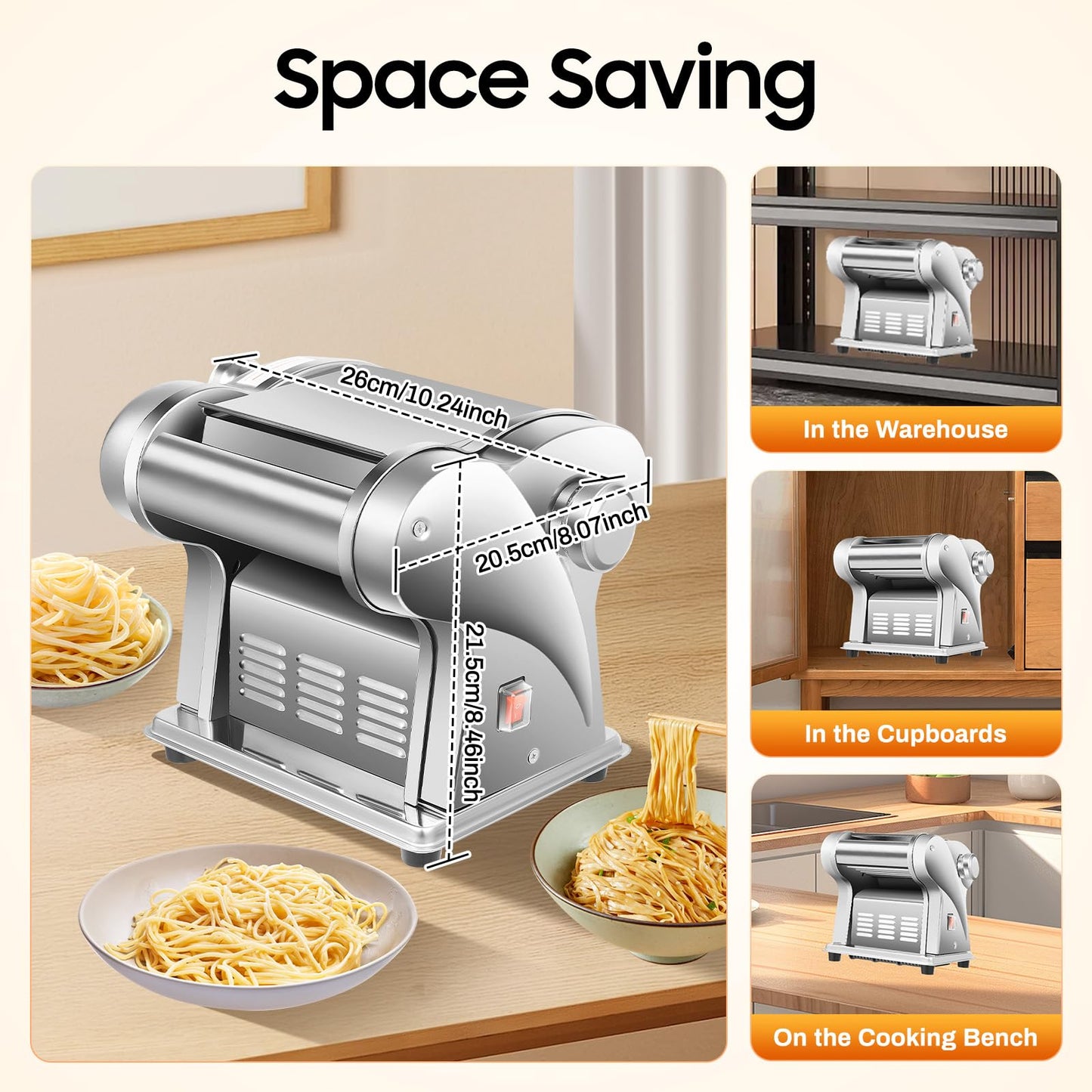 Electric Pasta Maker Machine 135W Family Noodle Maker Pasta Dough Spaghetti Roller Pressing Machine Stainless Steel for Home Family Use (1.5mm Flat Noodle+4mm Flat Noodle)