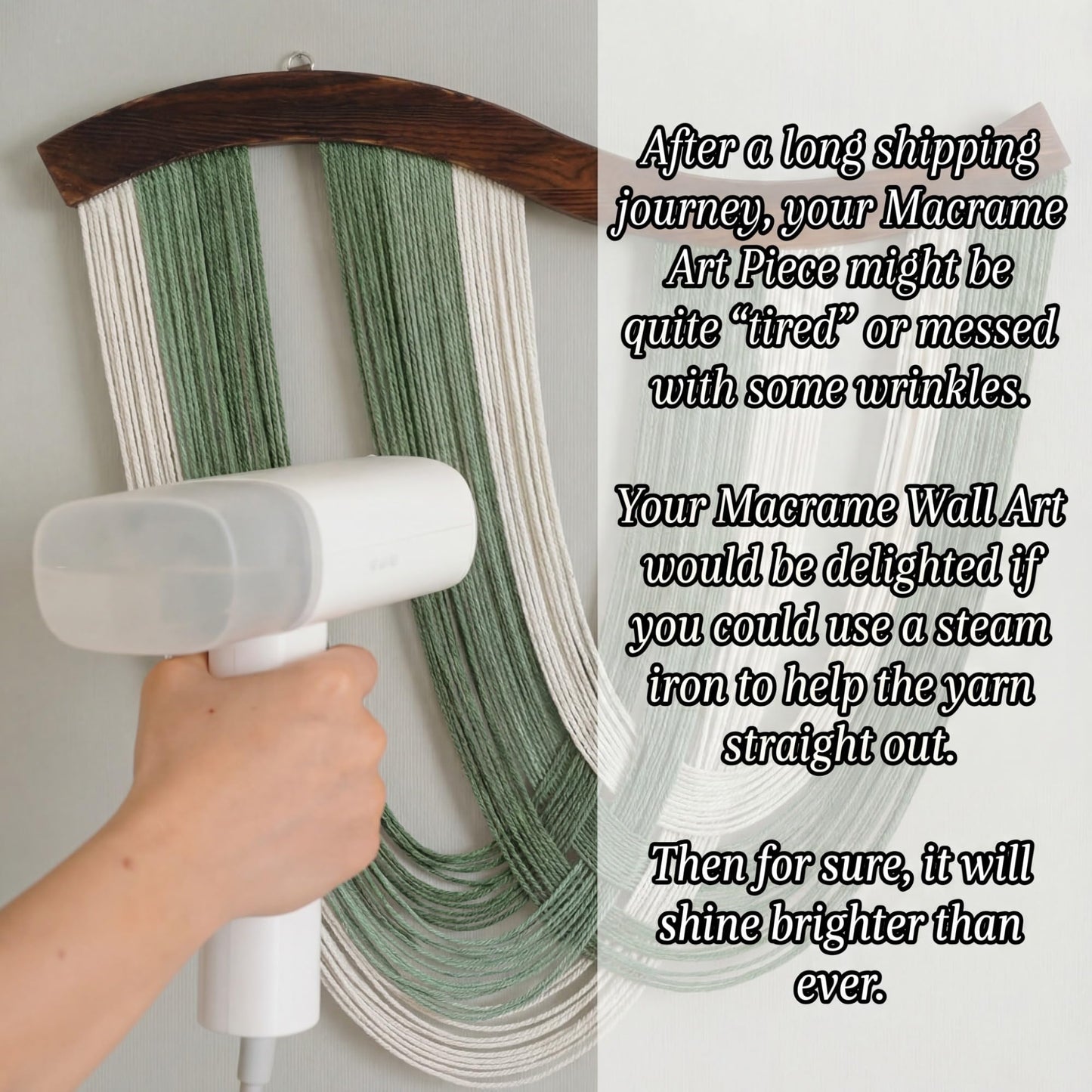 Mindsoft Green Macrame Wall Hanging Dip Dyed Yarn Wall Art, Modern Boho Decor Handmade Cotton Rope Tapestry for Bedroom, Living Room, Nursery, 31.5 x 23.6 Inch