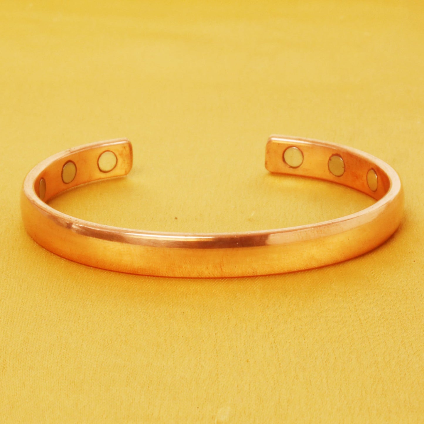 Touchstone Indian Handcrafted Pretty Tapered Pattern Triple Magnet Hand Forged With Solid And High Gauge Minimalistic Elegance Pure Copper Bracelet In Natural Tone.