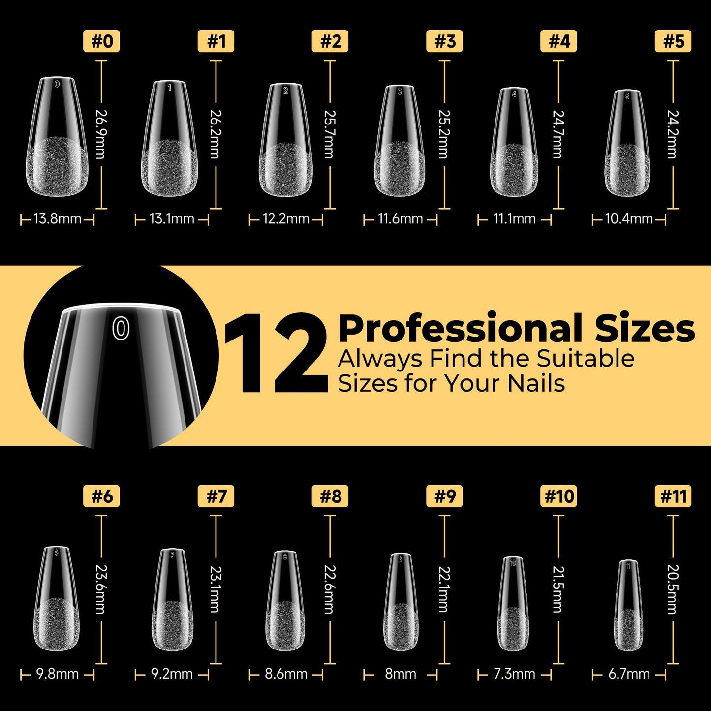 UNA GELLA Medium Coffin Nails Tips 600Pcs, Gel Nail Tips Coffin Pre Etched Press On Nails Fake Soft Gel Nail Tips For Nail Extension Ombre Stlye Art Home DIY Salon 12 Sizes