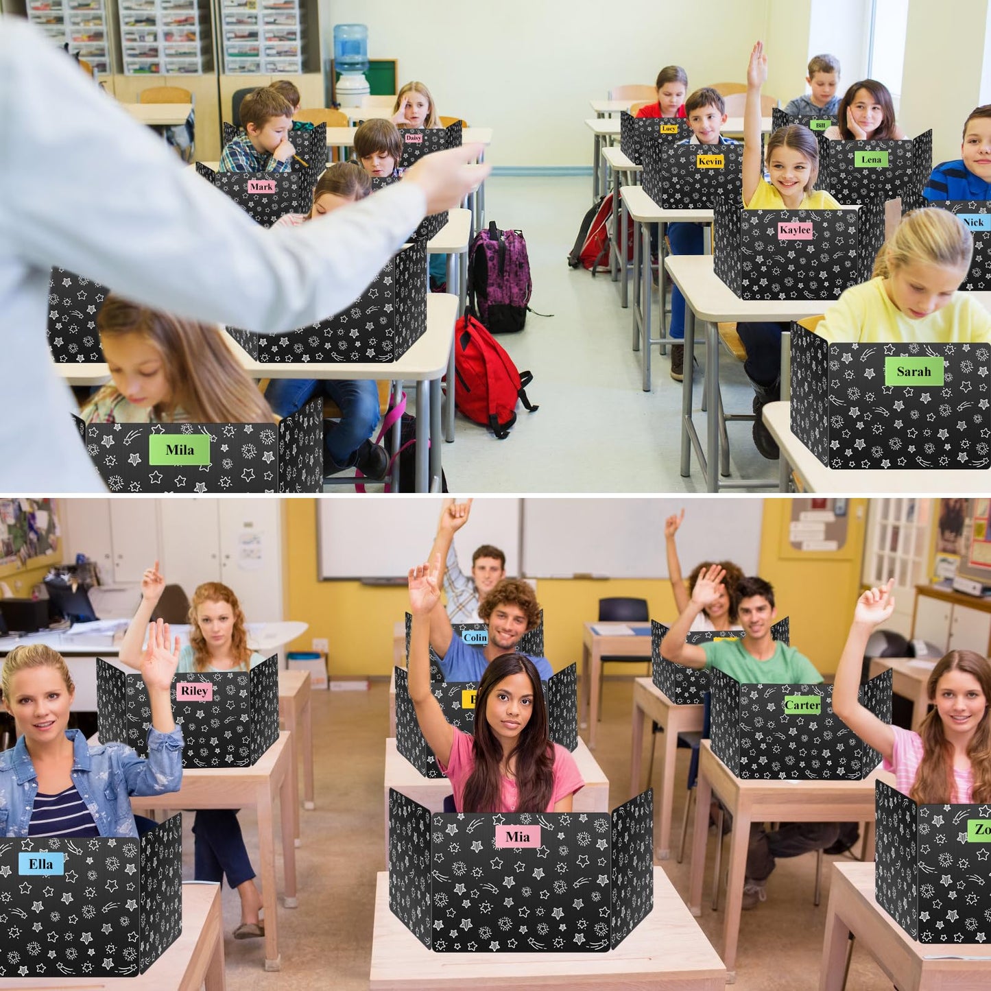 Black 24-Pack Desk Dividers for Students, Waterproof Plastic Study Carrel Divider, Durable Testing Dividers for Classroom Teacher Supplies, Easy to Clean Privacy Shield Folder Boards for Student Desk
