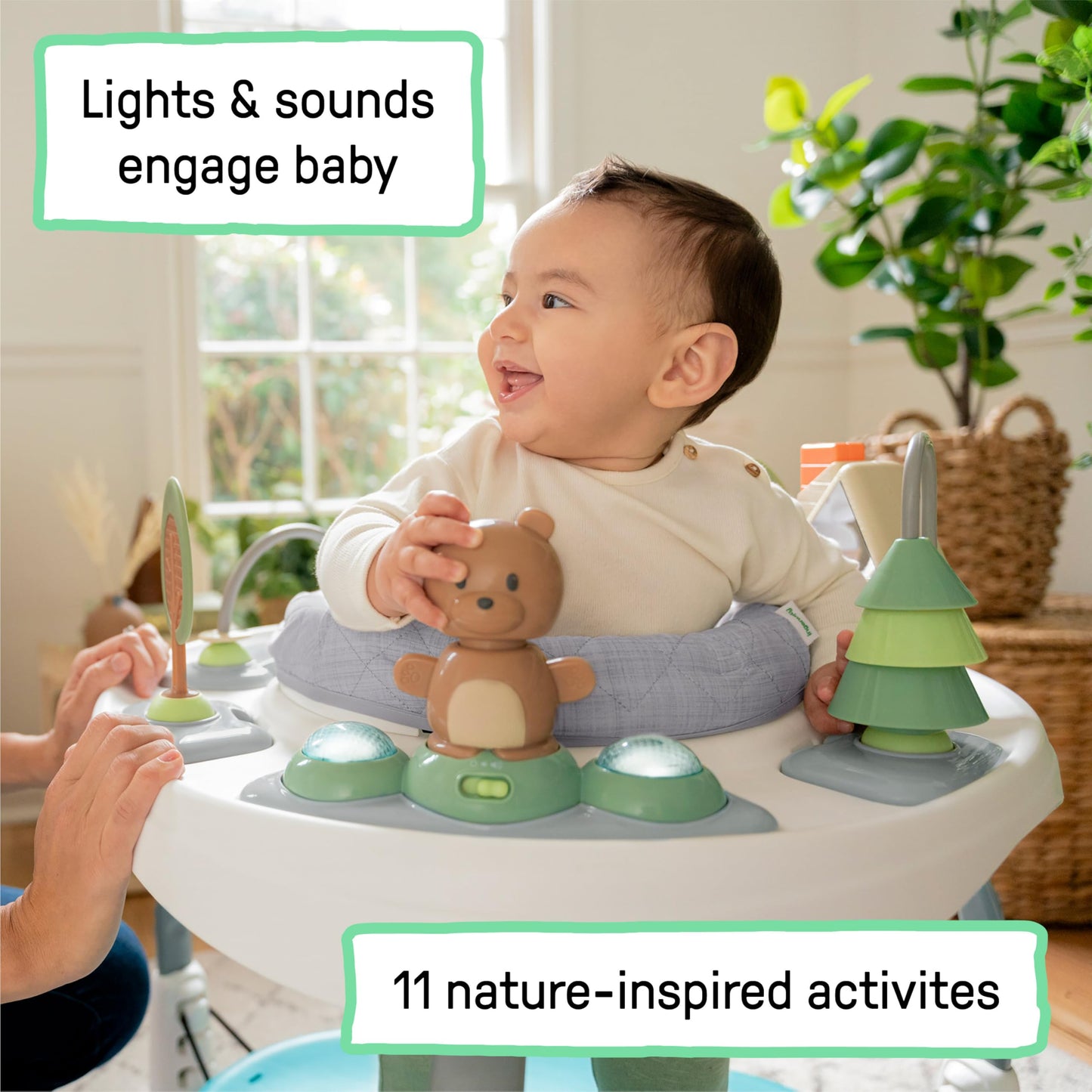Ingenuity Spring & Sprout 2-in-1 Baby Activity Center Jumper and Table with Infant Toys - Ages 6 Months +, First Forest