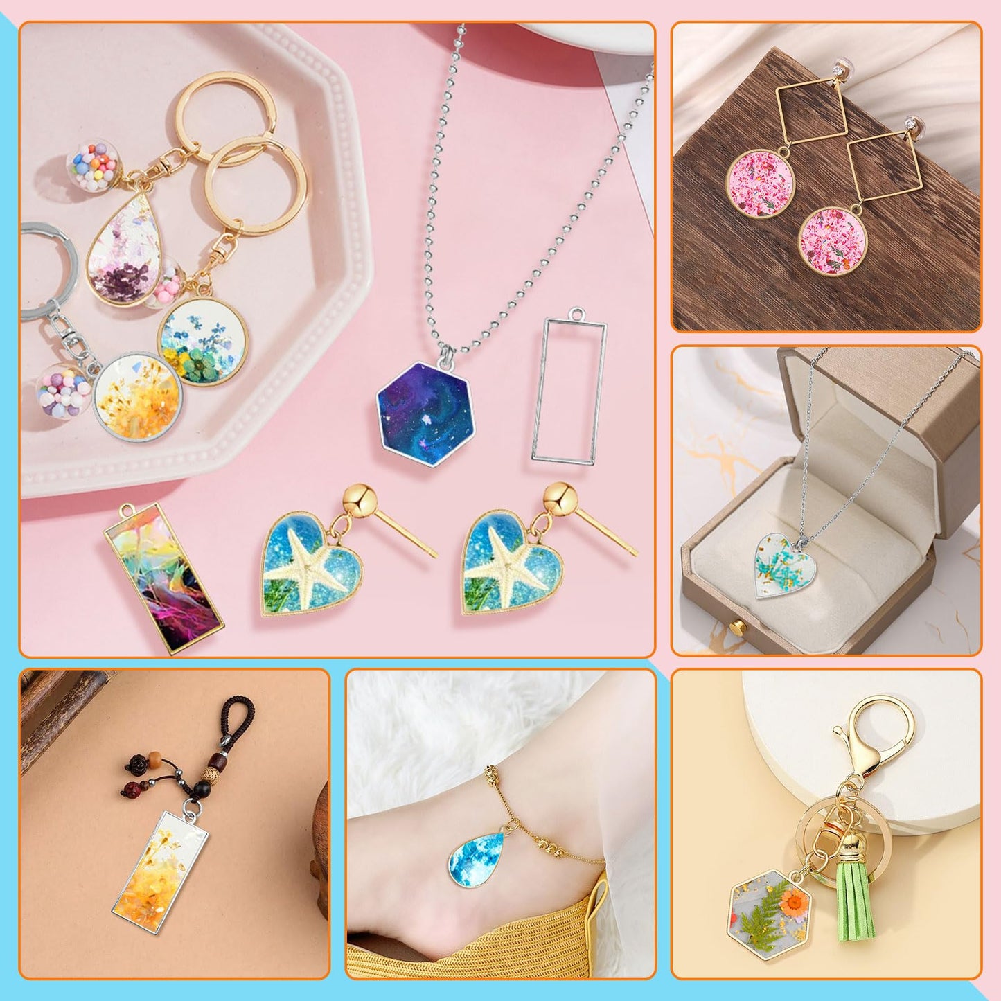 50pcs Open Bezel Pendants 5 Styles Hollow Bezel Pendants Open Frame Pendant Geometric Pressed Flower Frame for Resin Casting, Necklace, Earrings, Pressed Flower, DIY Crafts(K Gold,White K)
