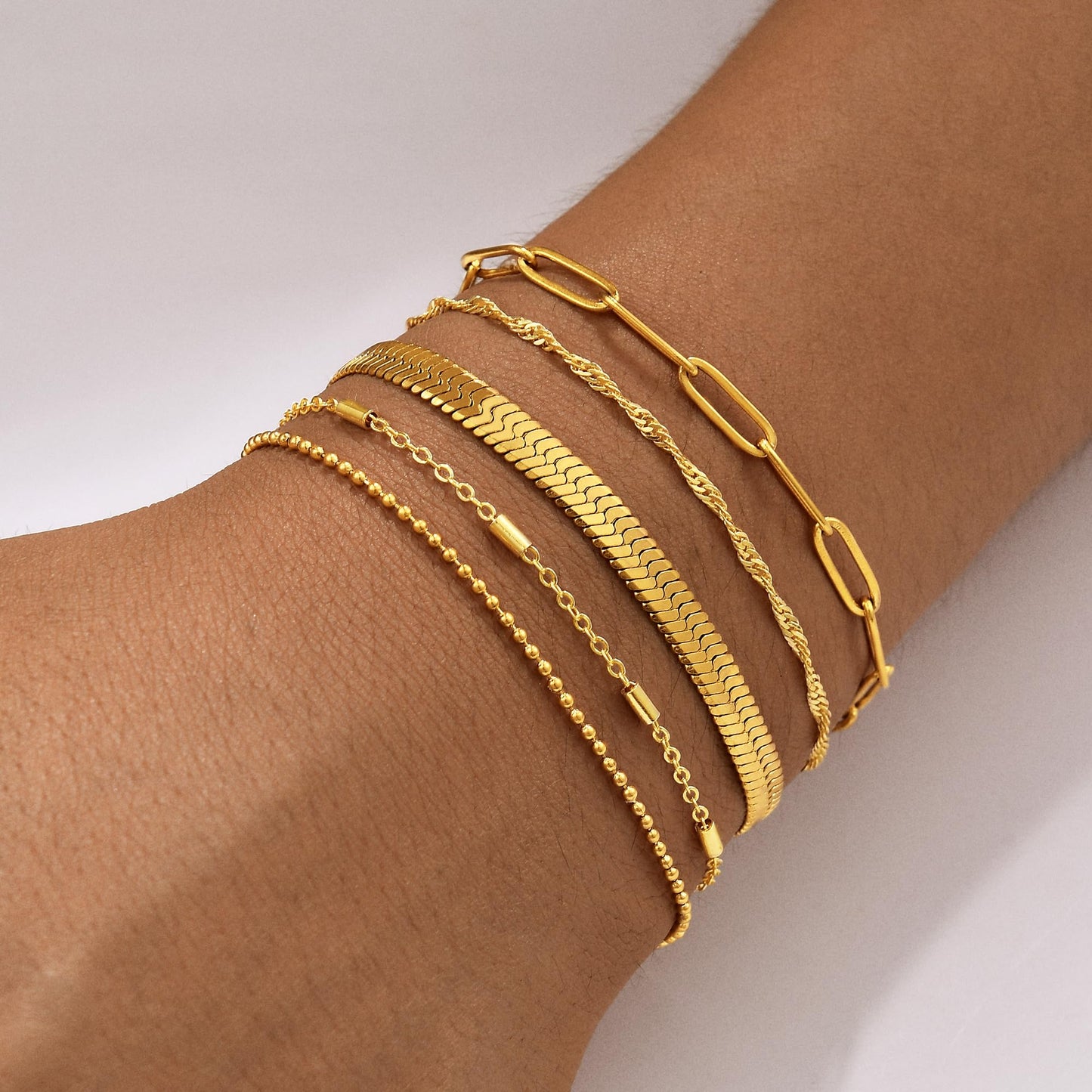 Striviio Gold Bracelets for Women, 14K Gold Plated Stackable Bracelet Stack Set Adjustable Charm Paperclip Chain Snake Link Layered Waterproof Jewelry Sets Gifts