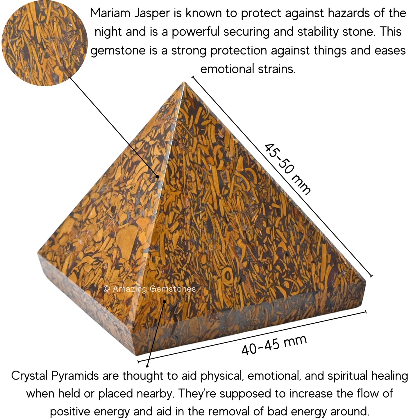 Amazing Gemstone Mariyam Jasper Pyramid Crystal Healing Stones - 2" Great Pyramid Figurine of Natural Stone Pyramid for Meditation, Reiki, Chakra Balancing and Crystal Pyramids Grid