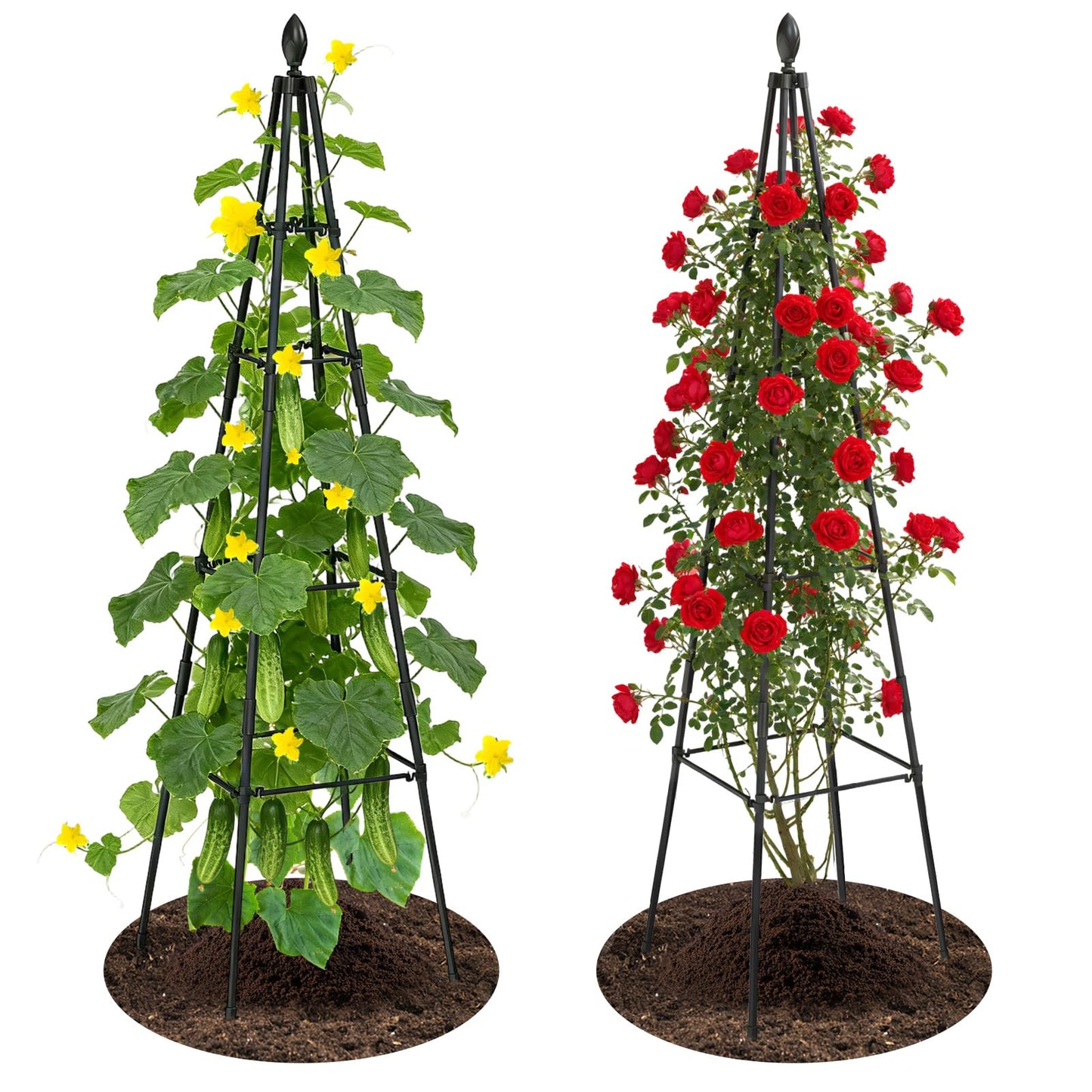 Adjustable Garden Trellis for Climbing Plants, 6FT Obelisk Plant Support Tower for Potted & In-Ground Vegetables, Tomatoes, Cucumbers, Vines - Easy Assembly, Indoor & Outdoor Use（2 Pack）