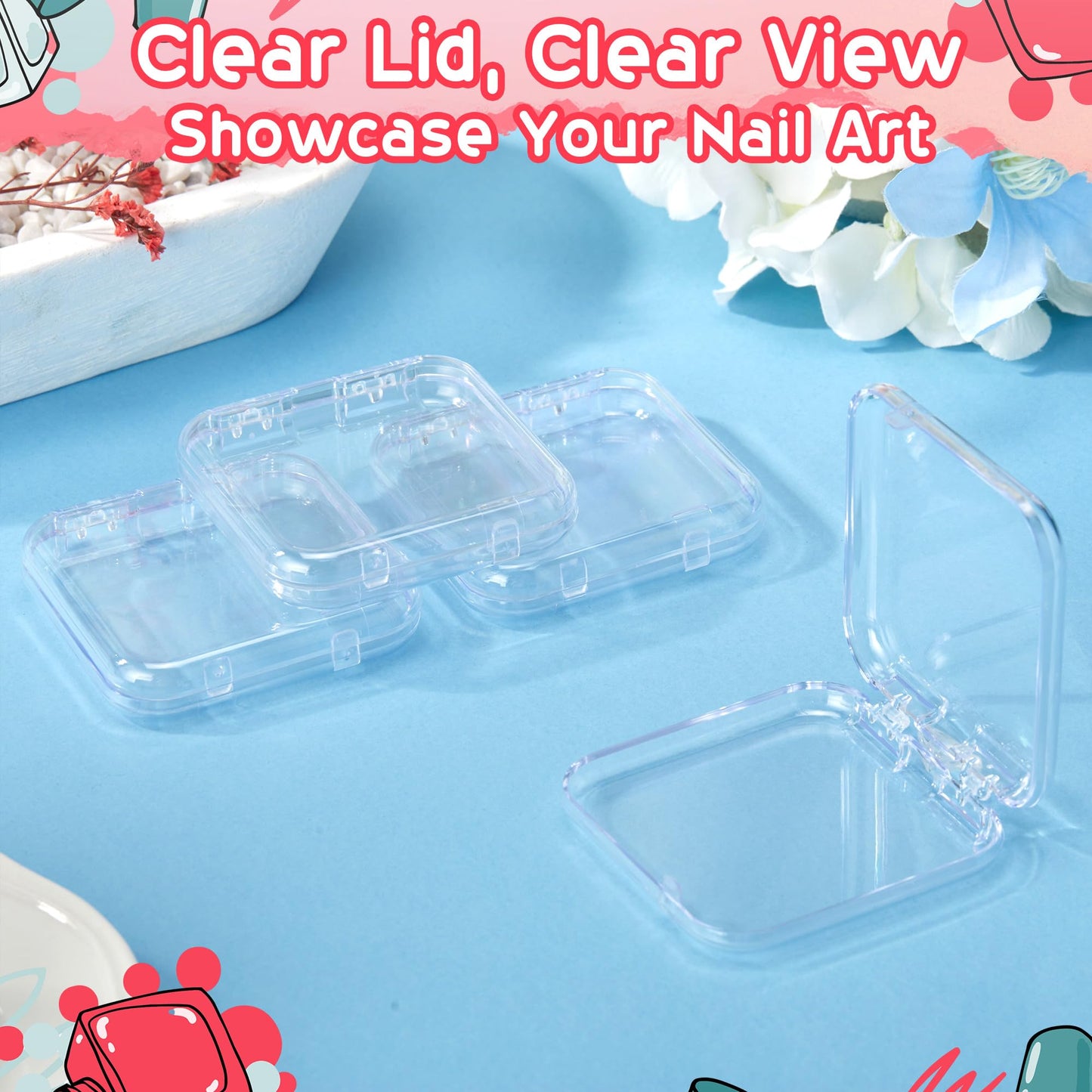 AceOrbit Press on Nail Boxes with 180 Pcs Adhesive Double Sided Tape Acrylic Press on Nail Packaging Cases Transparent Storage Case Organizer for Display Art Salon Supplies(Clear,48 Pcs)
