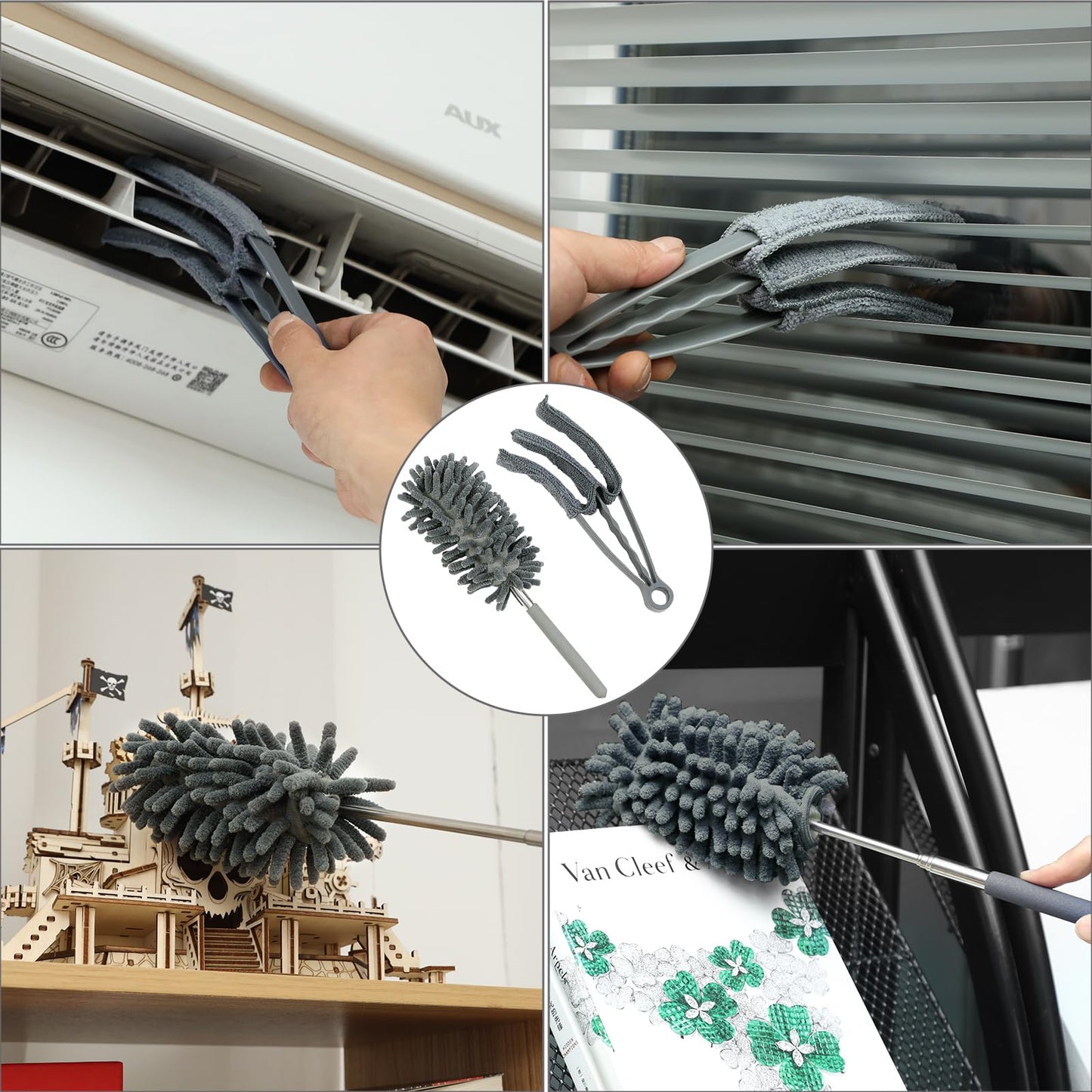 ZZ LAZYCOTTAGE 10 PCS Microfiber Feather Duster Kit, Dusters for Cleaning with Extension Pole, Retractable Bendable, Gap Dust Brush Blind Duster, for Cleaning Ceiling Fan, High Ceilings, Cars