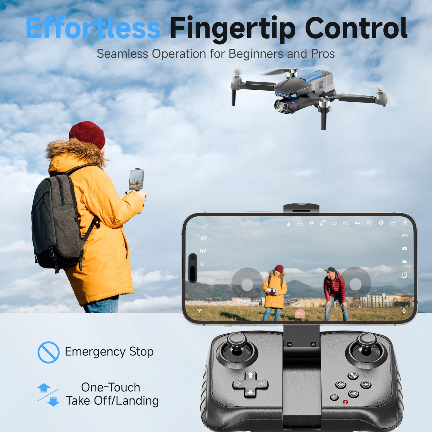 PLEGBLE Drones with Camera for Adults 4K, FPV Drone for Kids Beginners, Foldable RC Quadcopter with 3 Batteries 45 Mins Long Flight Time, Brushless Motor, One Key Start, Toys Gifts for Boys Teen Men