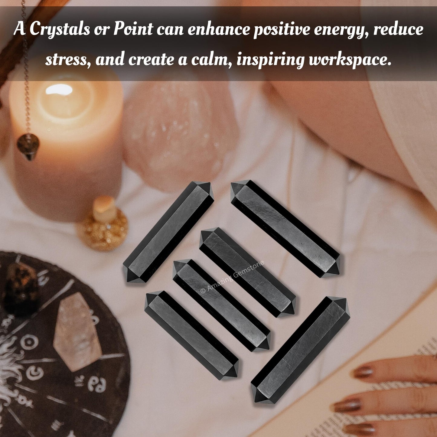 Amazing Gemstone Shungite Crystal Points Bulk Healing Crystals and Stones - Pack of 3 Double Terminated Healing Wand Point Bulk Crystals for Crafts, Crystal Grid, DIY Work