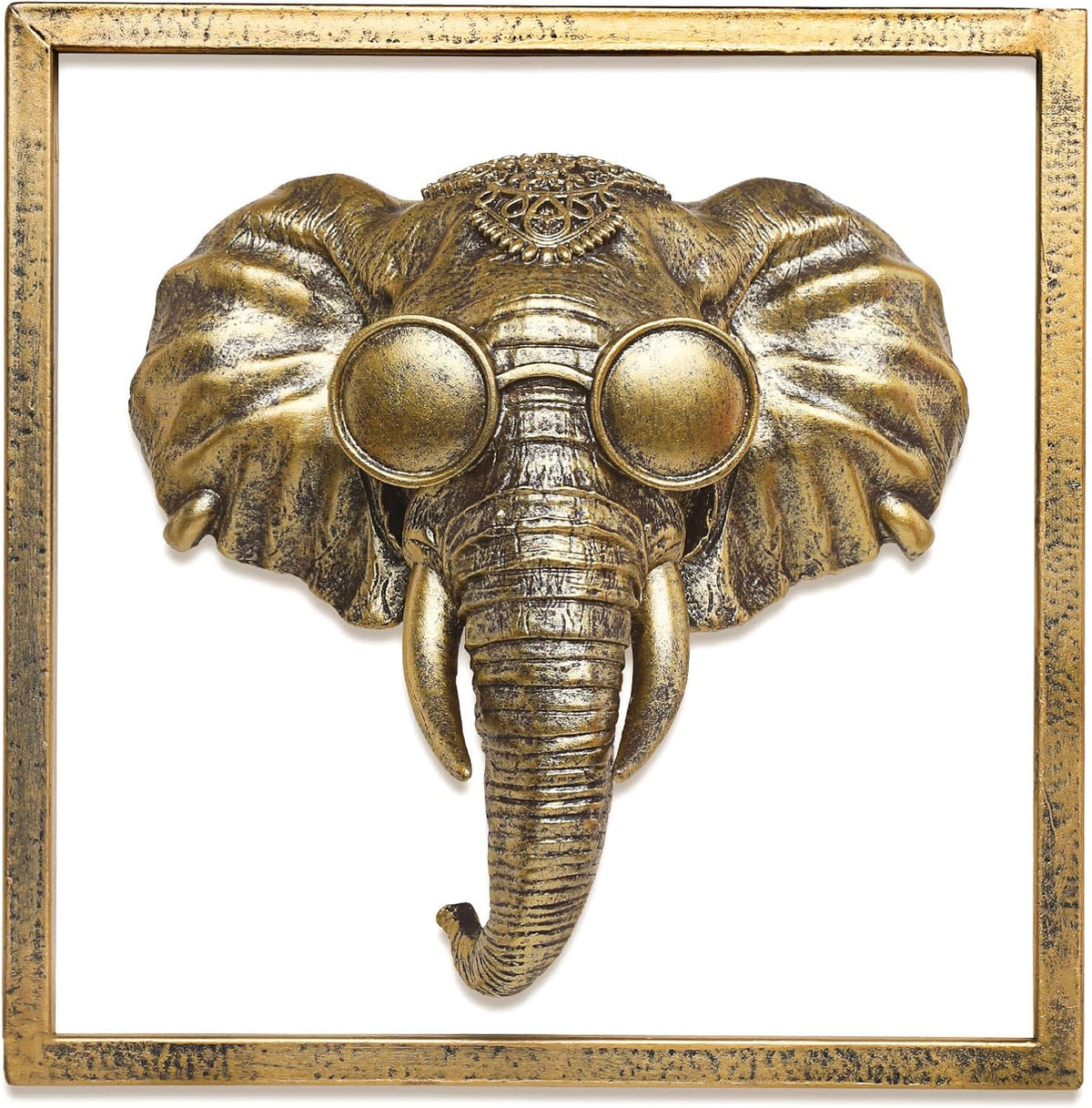 Animal Heads Wall Decor (Includes Metal Frame) Resin Animals Sculptures Head Wall Hanging Decoration Gold vintage Wall Sculpture for Living Room Bedroom Office (Elephant)