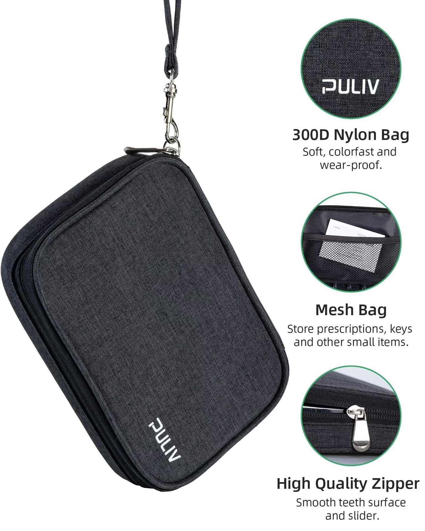 PULIV Weekly Pill Organizer 4 Times a Day with a Business Stylish Bag, Portable Pill Box 7 Day with 28 Compartments for Men, Removable Pill Sorters to Store Vitamin, Medication, Fish Oil, Supplements