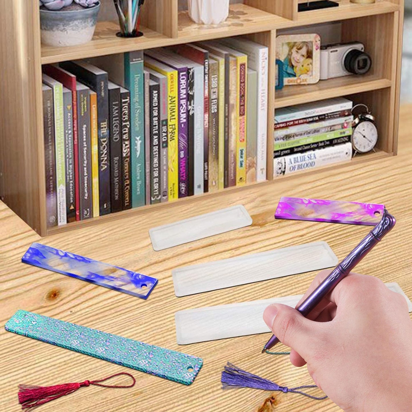 Attuslla 10 PCS Pen Resin Molds, 6 PCS Bookmark Epoxy Resin Casting Molds with Ballpoint Refill Pens for DIY Resin Crafts Making