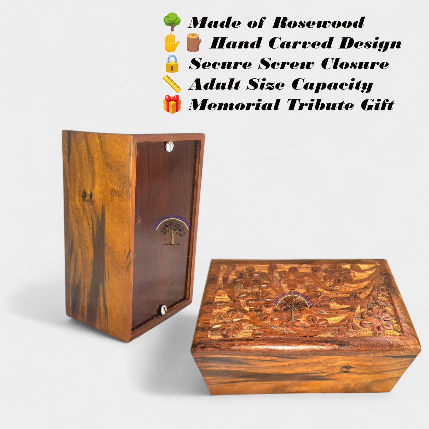 Handcrafted Wooden Urn Box for Human & Pet Ashes – Small Engraved Cremation Memorial Keepsake – Decorative Burial Box for Dogs, Cats, and Loved Ones