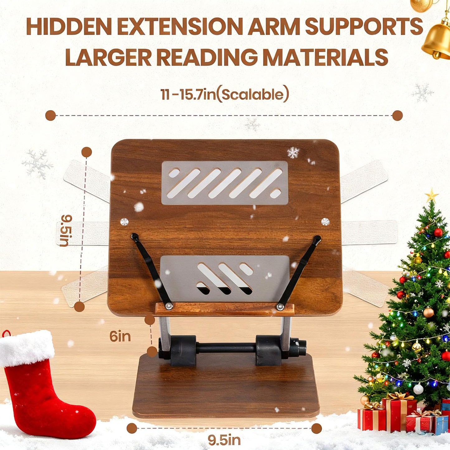 Book Stand for Reading,Book Holder with Metal Clips Cookbook Stand Hands-Free Button Adjustable Thick Bookshelf Foldable Laptop&e-Book Stand for Drawing Reading Novels Magazines (Walnut Wood Grain)