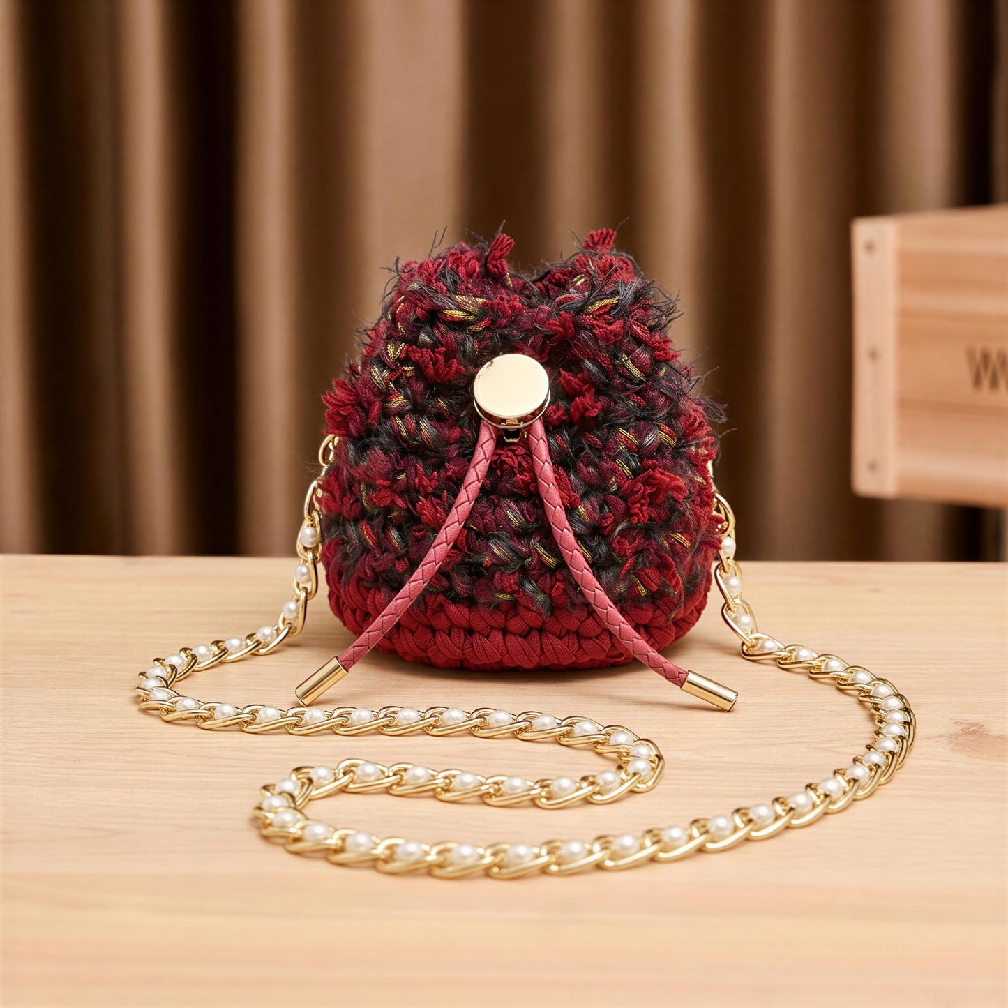 Nytale Beginner Crochet Kit for Adults - Midnight Rose Mini Bucket Bag. DIY Knitting Starter Pack with Luxury Velvet Yarn, Pearl Chain & Step-by-Step Video Tutorials. Beginner Friendly