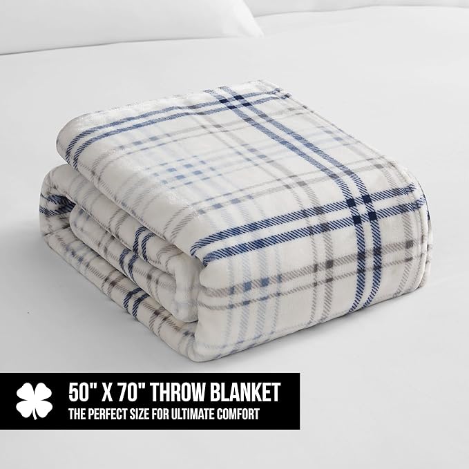 Lucky Brand Camper Plaid Blue 50"X70" Cozy Plush Blanket - Premium Microfiber Throw for Luxurious Comfort and Style