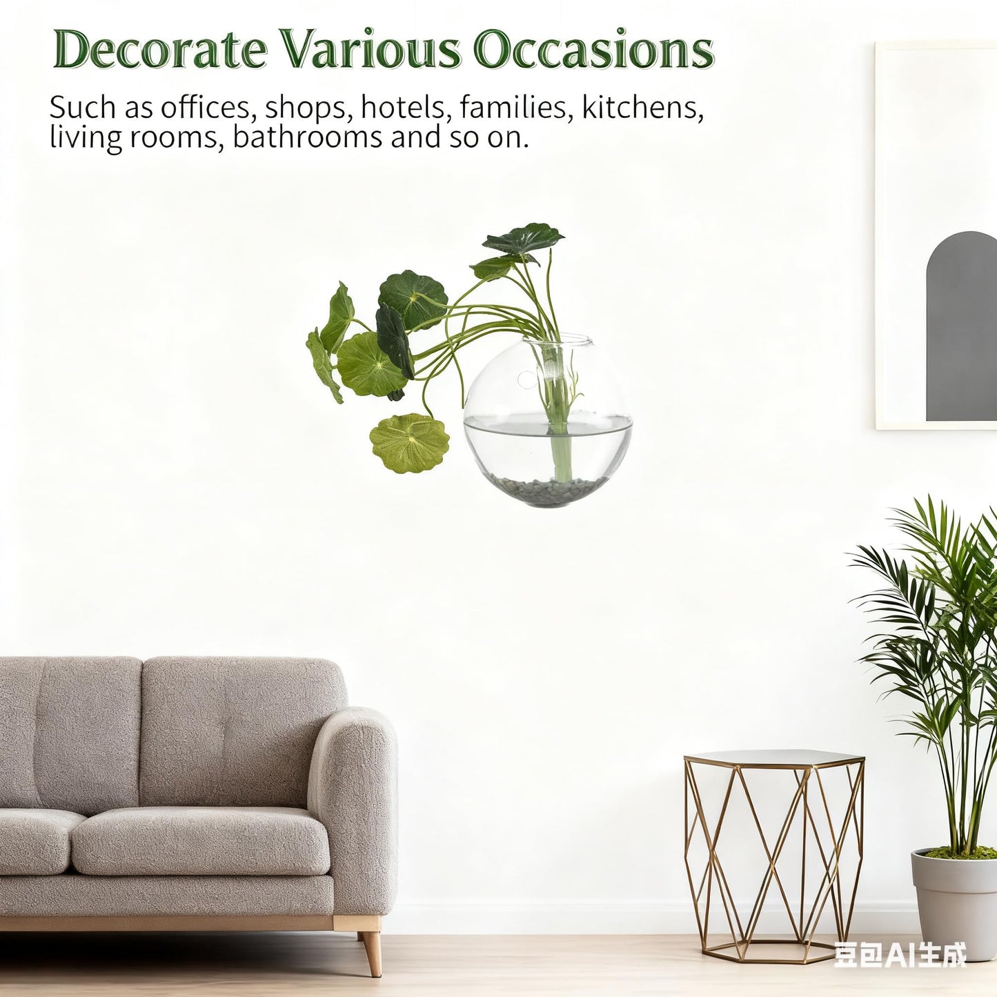 OQUQO 4 pcs Glass Wall Hanging Planter, Oval Terrarium Vase, Propagation Station for Hydroponics, Indoor Plants, Home Office Decor (Medium)