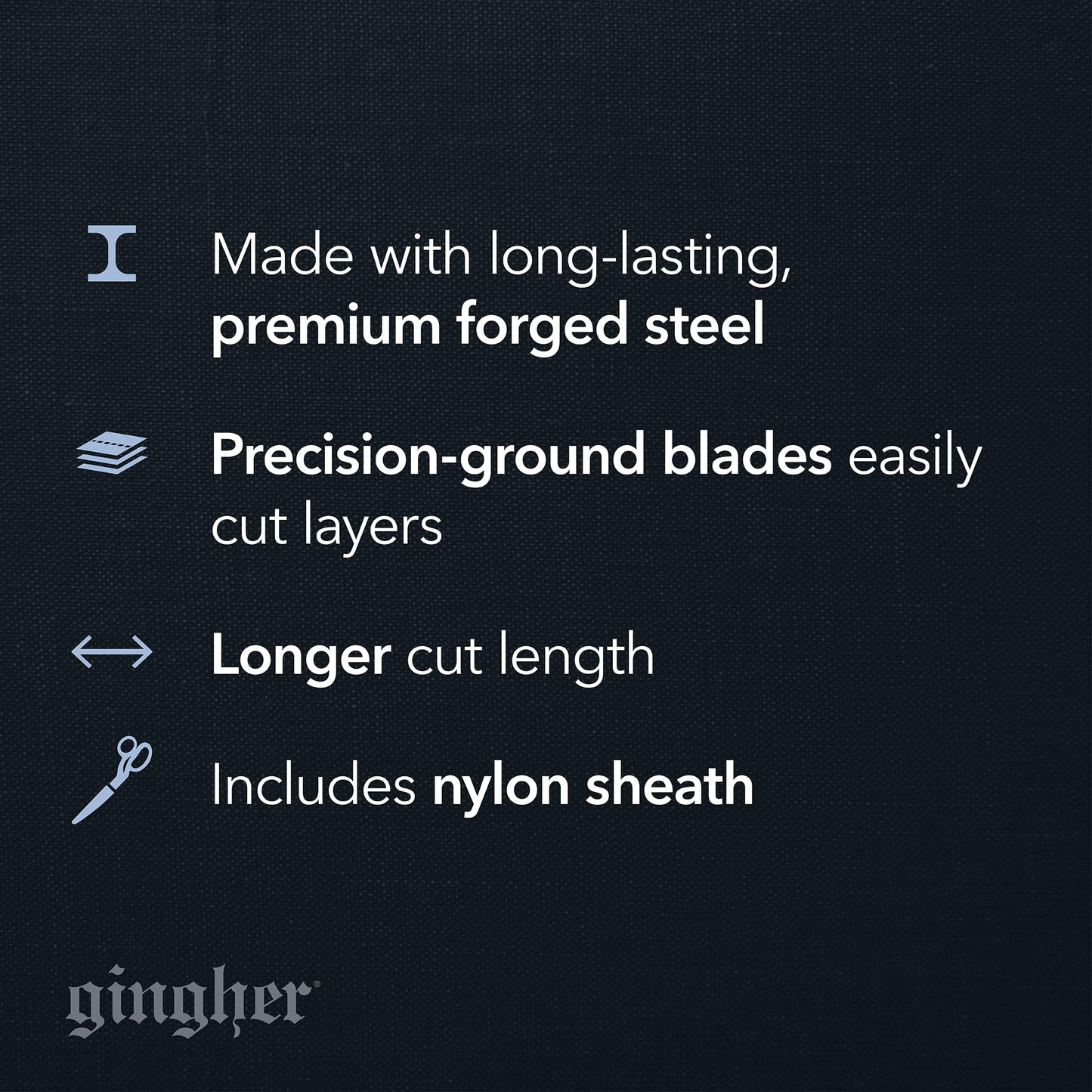Gingher 8" Dressmaker's Fabric Scissors, Stainless Steel Shears, Sharp Knife Edge Steel Sewing Shears with Protective Sheath for Fabric Cutting and Tailoring, Chrome Plated Nickel Finish