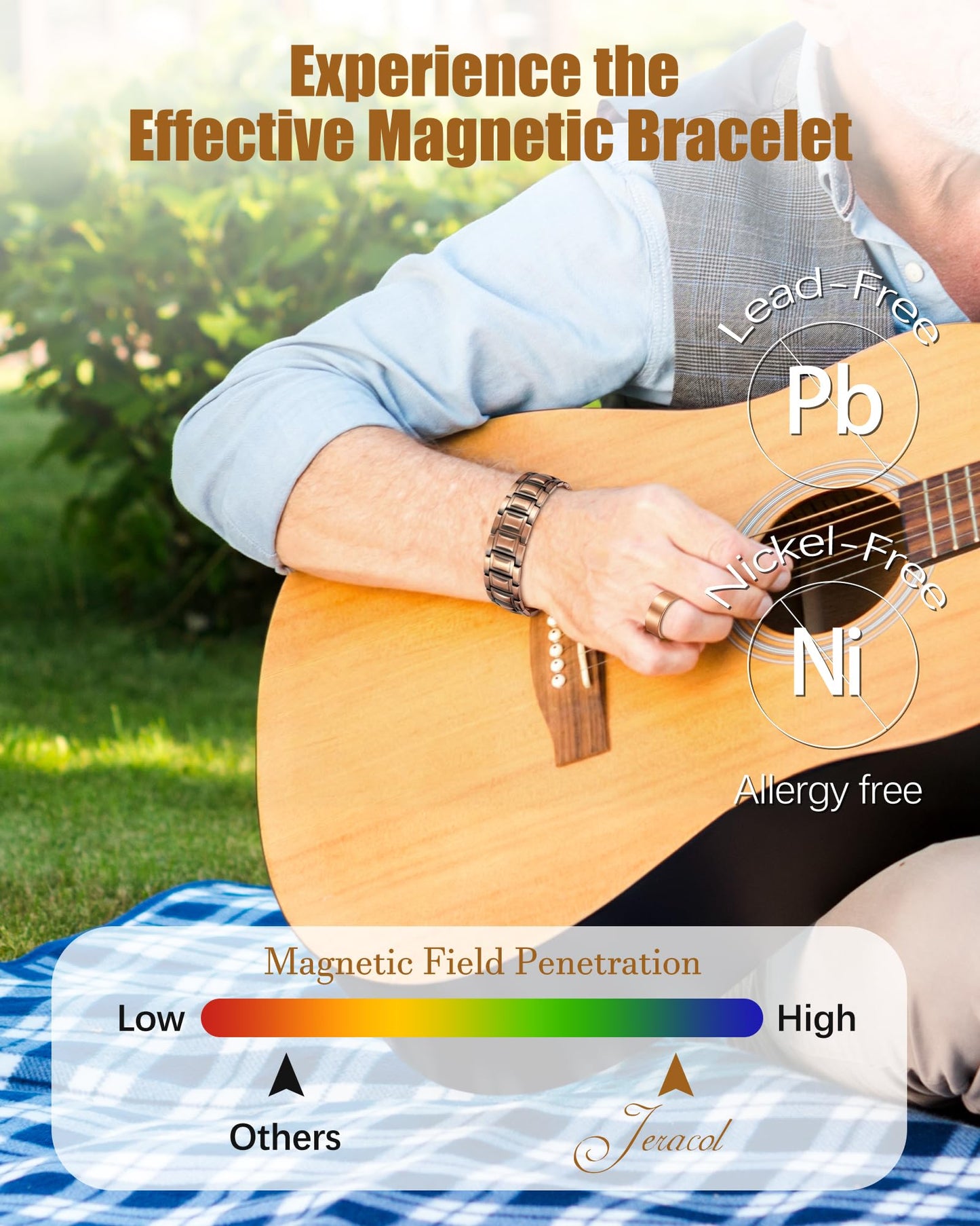 Jeracol 3X Strength Magnetic Copper Bracelet for Men - 99.9% Pure Copper Bracelet & Ring Set - Premium Fold-Over Clasp and Adjustable Length Sizing Tool & Jewelry Box